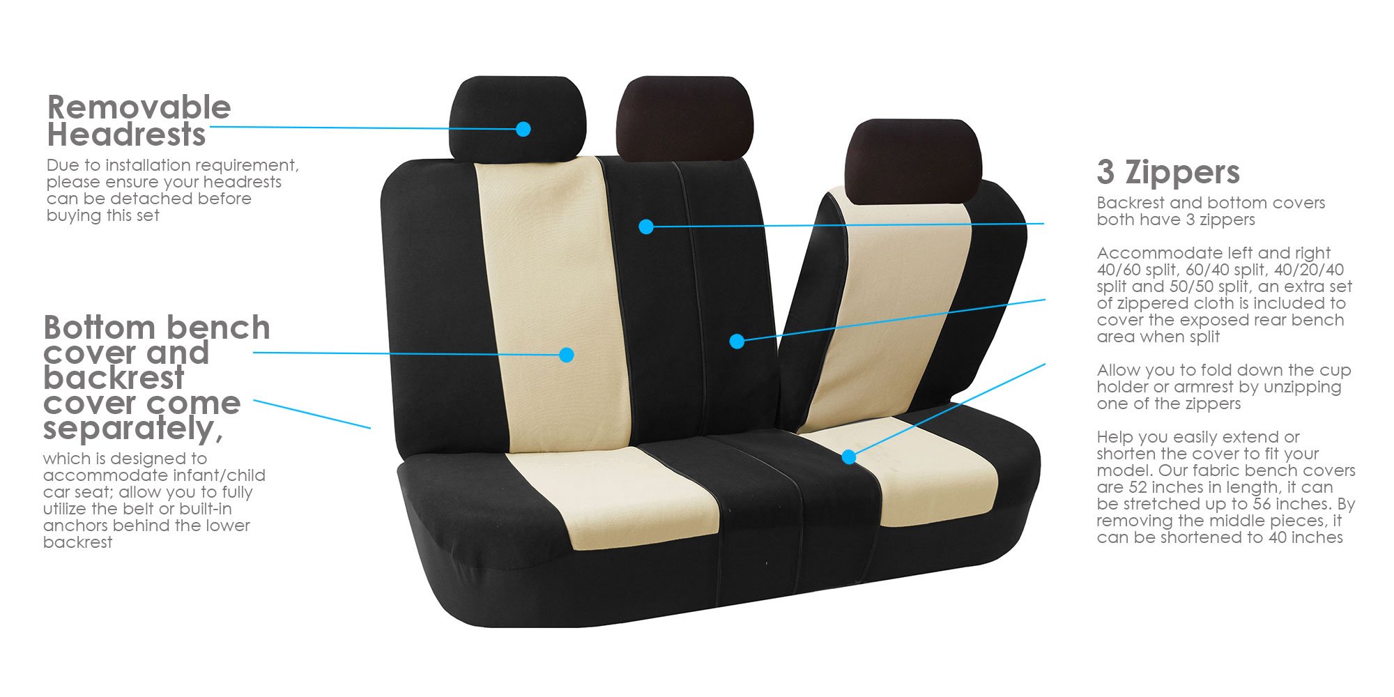 Premium FH Group Car Seat Covers Full Set - Beige Universal Fit Airbag Compatible Split Rear Design for Cars, Vans, Trucks & SUVs | Durable Fabric Protection for Daily Commute, Road Trips & Family Travel
