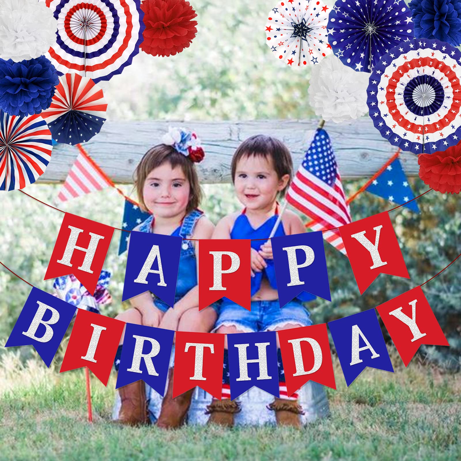 4th of July Birthday Party Decorations - Patriotic Red White Blue Birthday Banner for Independence Day Celebrations | Perfect for Backyard BBQs, Family Gatherings & July 4th Birthday Parties
