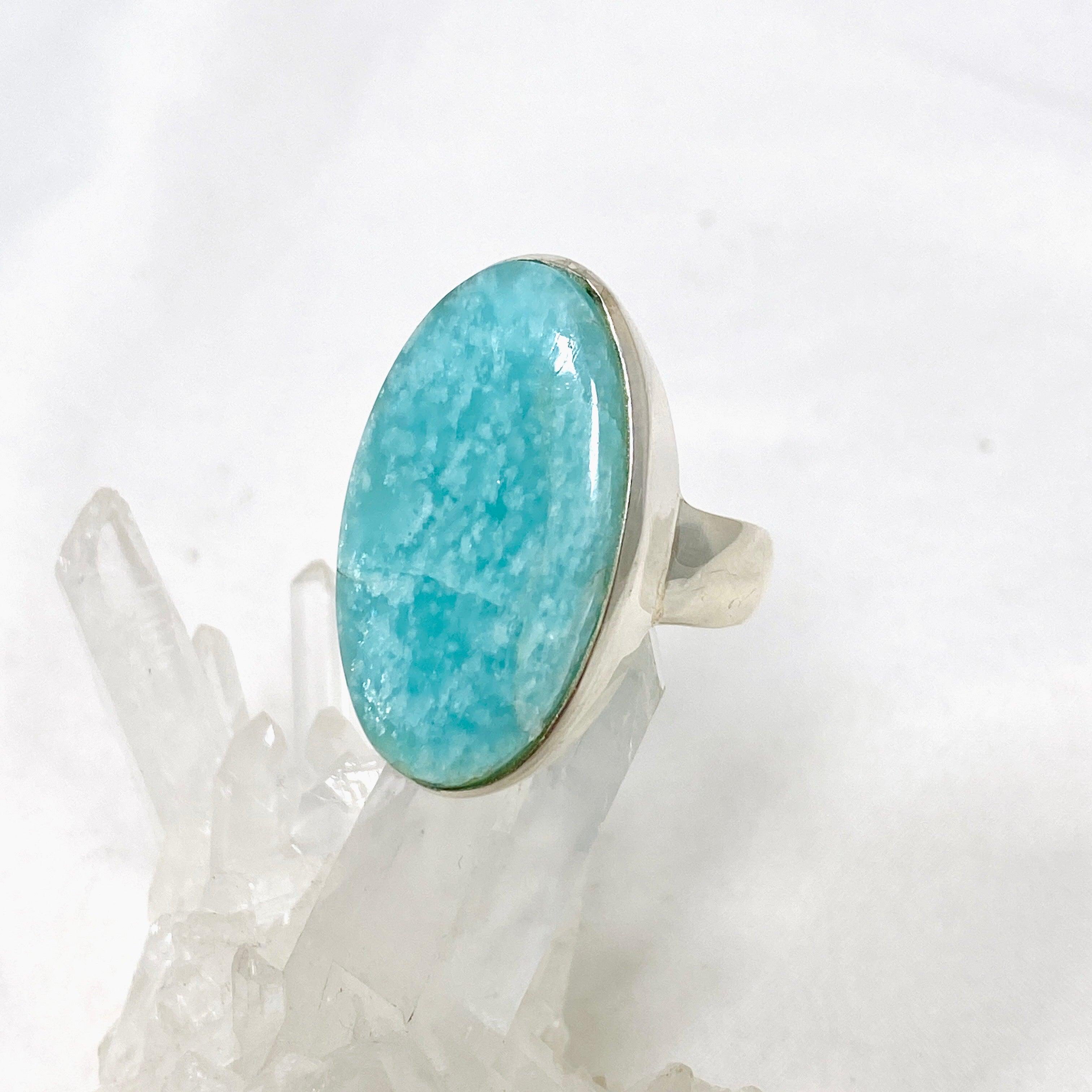Amazonite Oval Ring Size 11 - Natural Stone Jewelry for Women, Sterling Silver Adjustable Band, Boho Chic Accessory - Perfect for Everyday Wear, Gift Giving & Special Occasions