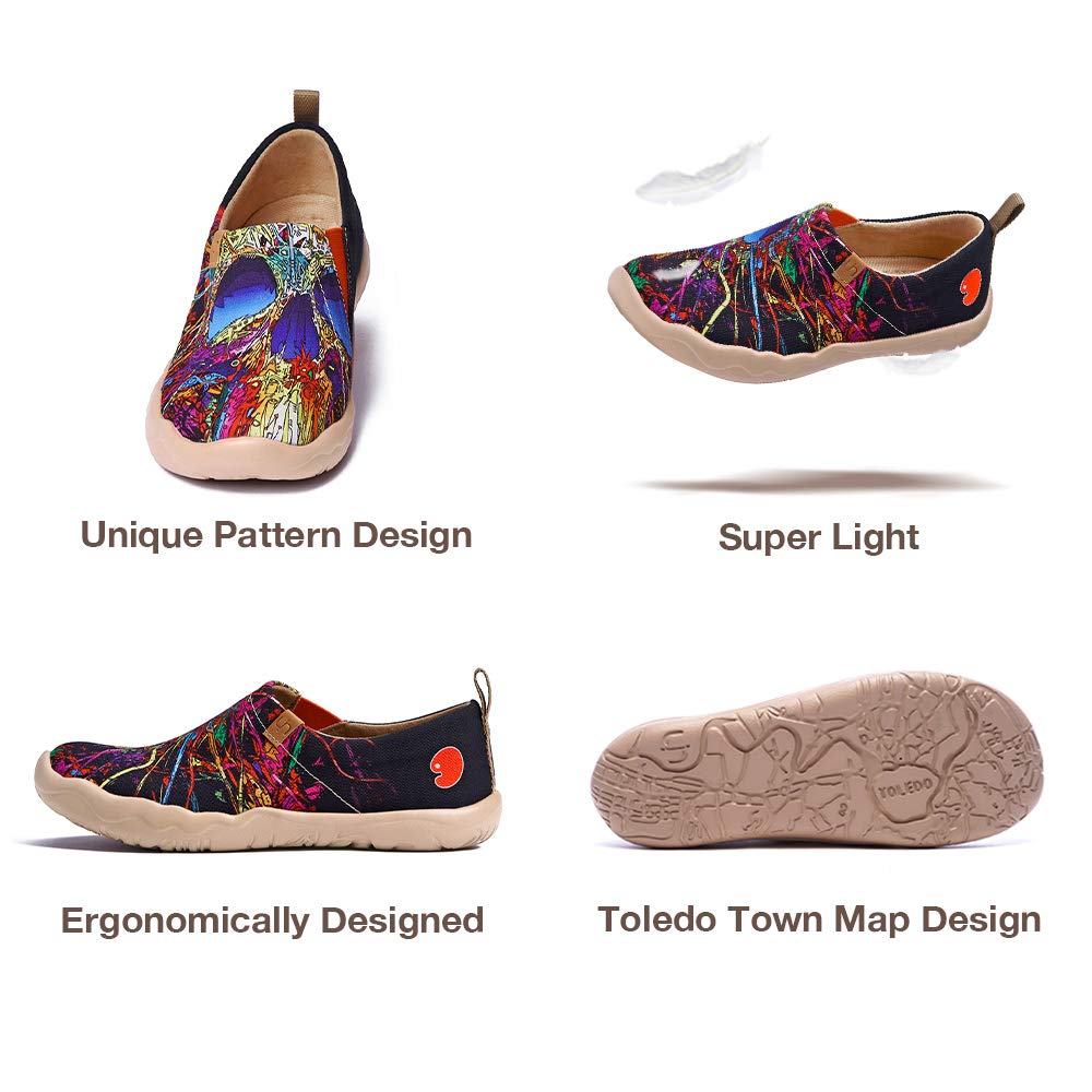 UIN Women's Lightweight Slip-On Walking Shoes - Comfortable Casual Flats with Artistic Paint Design - Perfect for Travel, Work & Everyday Wear (Size 36)