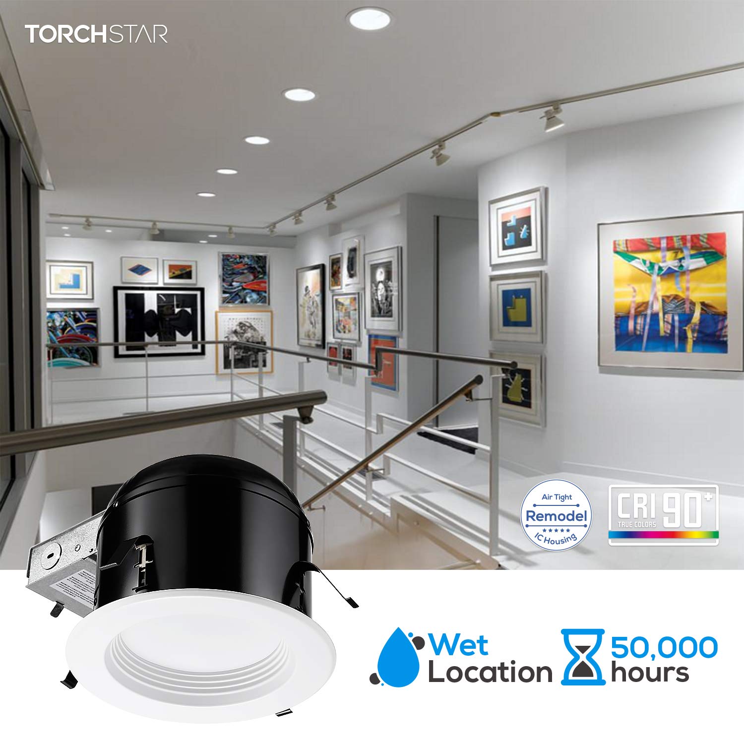 TORCHSTAR 6 Inch Recessed Lighting Housing - 15W LED Downlights Included, Air Tight Ceiling Can Lights for Home & Office, 120V 5000K Daylight, ETL & Energy Star Certified, Wet Location Rated (Pack of 6) - Perfect for Kitchen, Bathroom & Basement Lighting