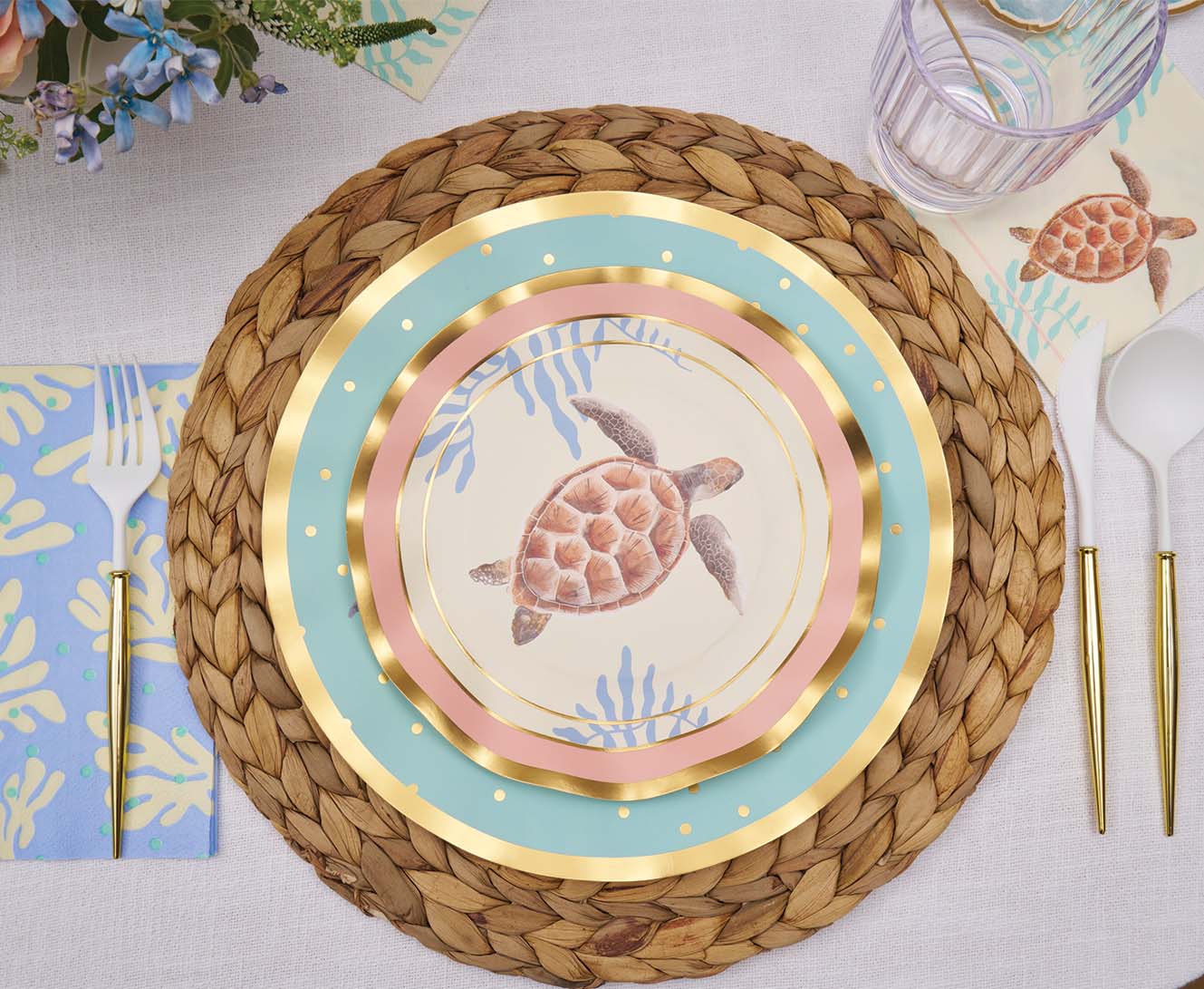 Pastel Sea Wavy Salad Plates Set of 8 - Colorful Melamine Dinnerware for Beach Party, Picnic, and Outdoor Dining