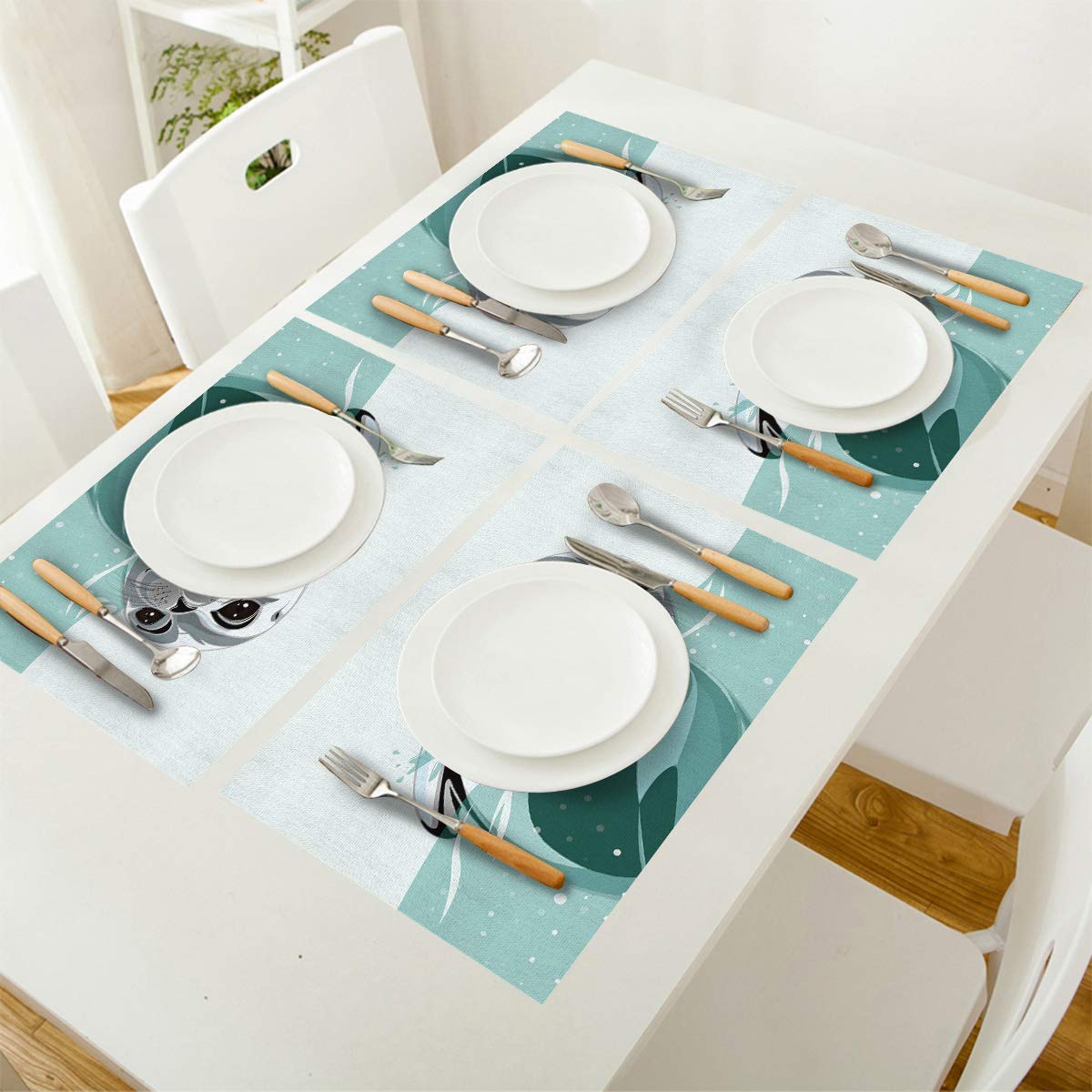 Heat-Resistant Non-Slip Placemats Set of 6 - Washable Cotton Linen Table Mats for Dining Table Decor, Kitchen & Party Use - Cute Animal Seal Design for Home, Banquet and Daily Meals
