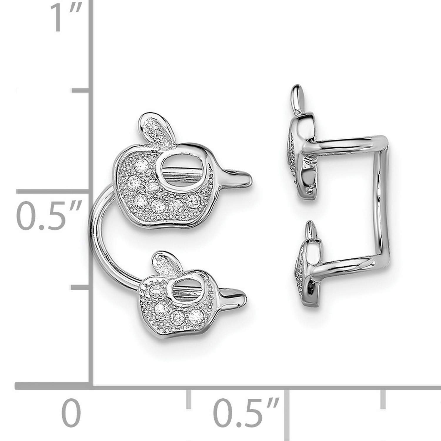 Sterling Silver CZ Double Apple Left Cuff Earrings 15x12mm - Elegant Cartilage Earrings for Women, Trendy Helix & Tragus Piercing Jewelry, Perfect for Parties & Everyday Wear