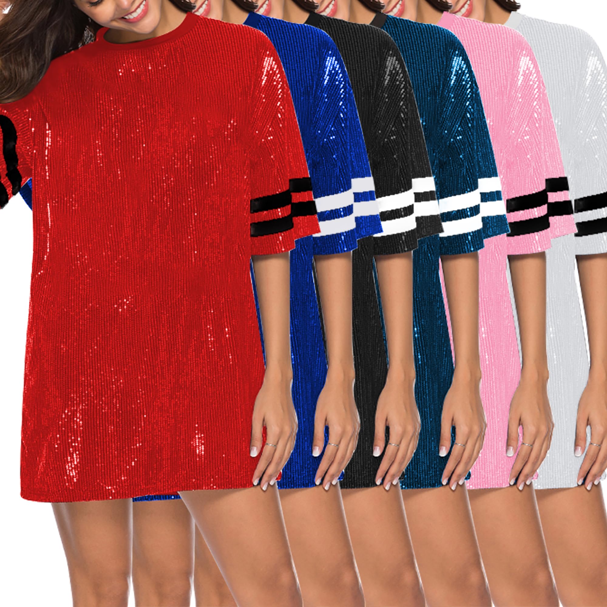 PORRCEY Junior Girls' Short Sleeve Sequin Party Dress Shirt - Sparkly Fun Top for Birthday, Dance, Prom & Special Occasions