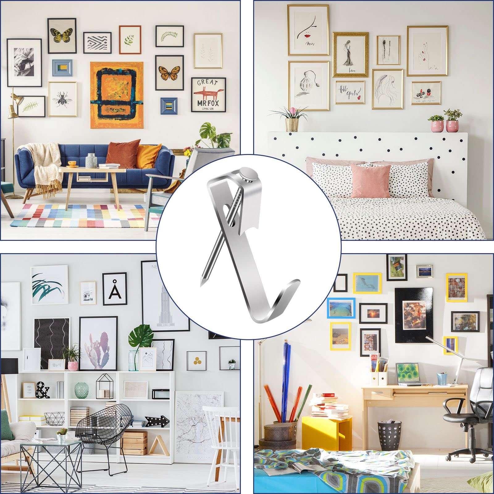 90 PCS Picture Hanging Kit with Wall Hooks and Nails - Heavy Duty Hanging Hardware for Photos, Mirrors, Frames & Wall Decor - Perfect for Home, Office & Gallery Display