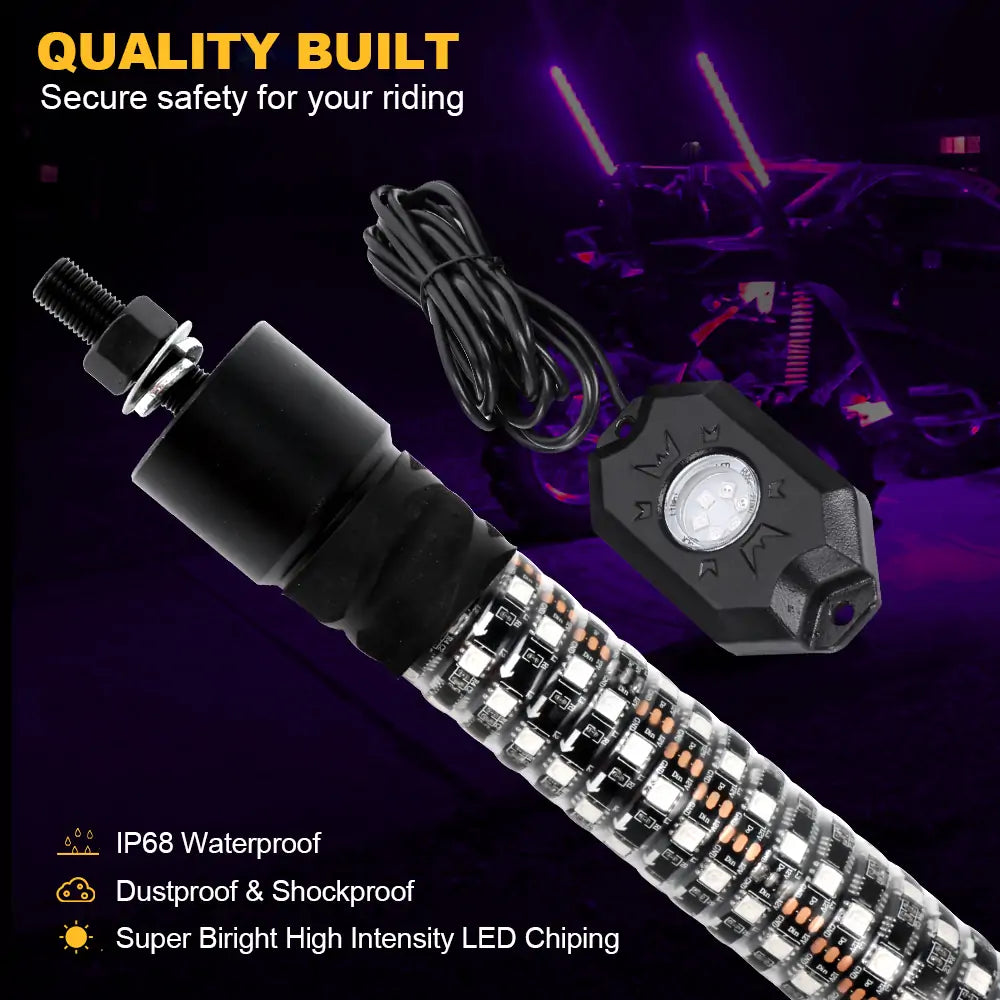 LOYO 2Pcs 24-Inch LED Whip Lights & 4 Pod Rock Lights Kit - Bluetooth & Remote Control for Off-Road Trucks, ATVs, UTVs - Waterproof Underglow Lighting for Night Riding, Car Shows, Trail Adventures