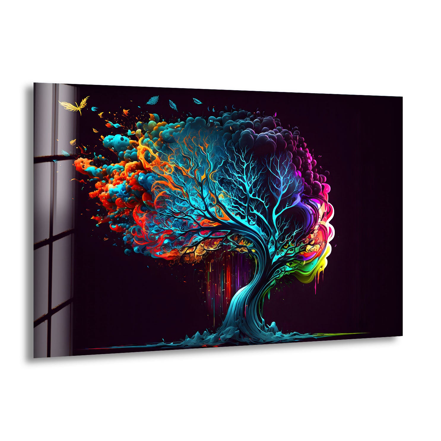 Vibrant Abstract Colorful Fantasy Tree Wall Art - Modern Glass Print Design for Living Room, Bedroom & Office Decor
