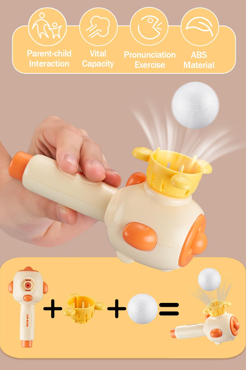 Kids Breathing Exerciser & Sensory Toy with Whistle - Floating Blow Pipe Balls, Balloon Launcher for Autism & Special Needs - Yellow | Fun Therapy Tool for Anxiety Relief & Focus Development