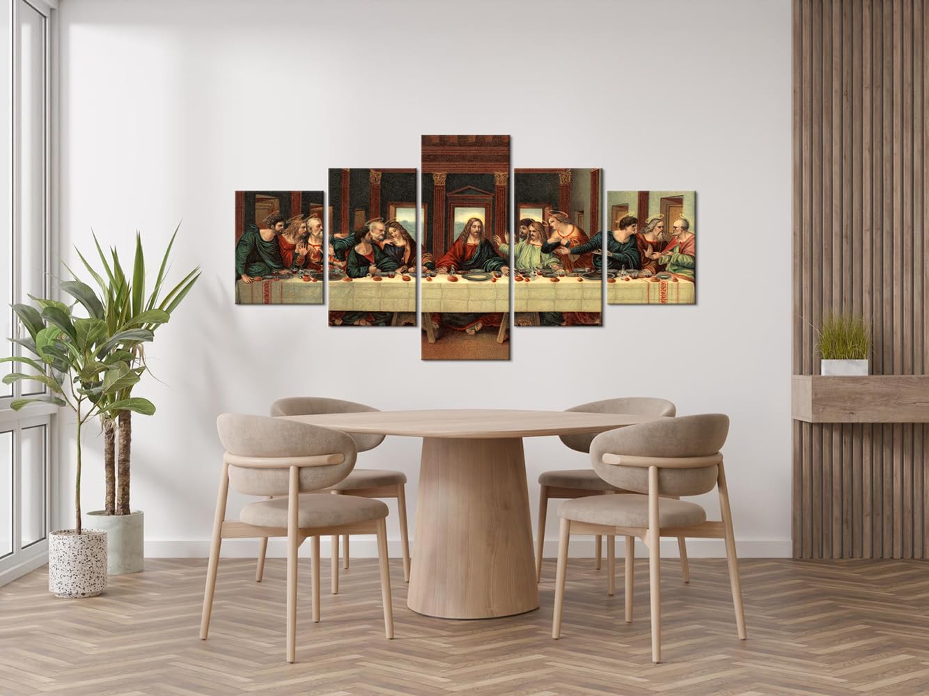 YOUHONG 5-Piece Last Supper Wall Art Set - Leonardo Da Vinci Inspired Religious Wall Decor - Jesus Pictures for Christian Home & Dining Room - Ready to Hang (70''W x 40''H) - Perfect for Church, Chapel & Faith-Based Interior Design