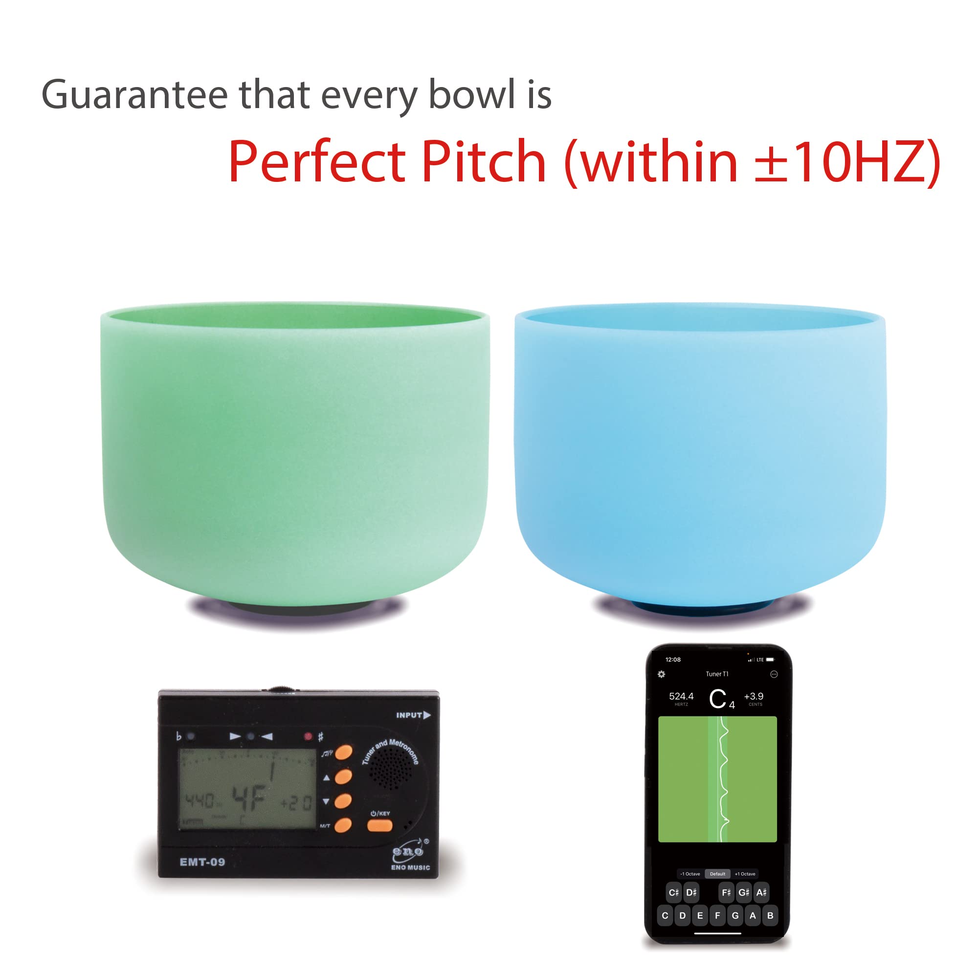 FMTY 10 Inch Crystal Singing Bowls Set - Perfect Pitch (±10HZ) - Blue (Throat Chakra) & Purple (Crown Chakra) with Soft Carrying Bag - Meditation, Yoga, Sound Healing & Chakra Balancing