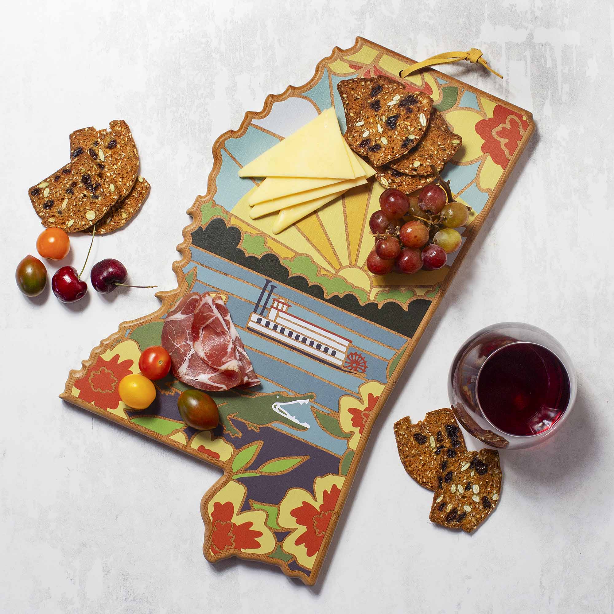 Handcrafted Mississippi Wooden Cutting Board with Summer Stokes Artwork - Perfect for Kitchen Prep, Charcuterie Boards & Home Decor