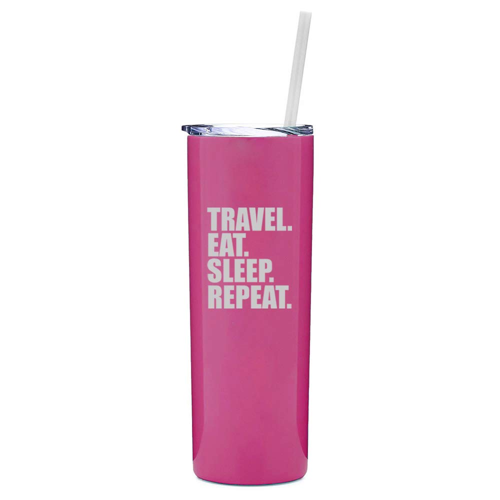 20 oz Skinny Tall Stainless Steel Vacuum Insulated Tumbler with Straw - Double Wall Insulated Travel Mug for Coffee & Tea - Hot Pink - Perfect for Office, Gym, Hiking & Road Trips
