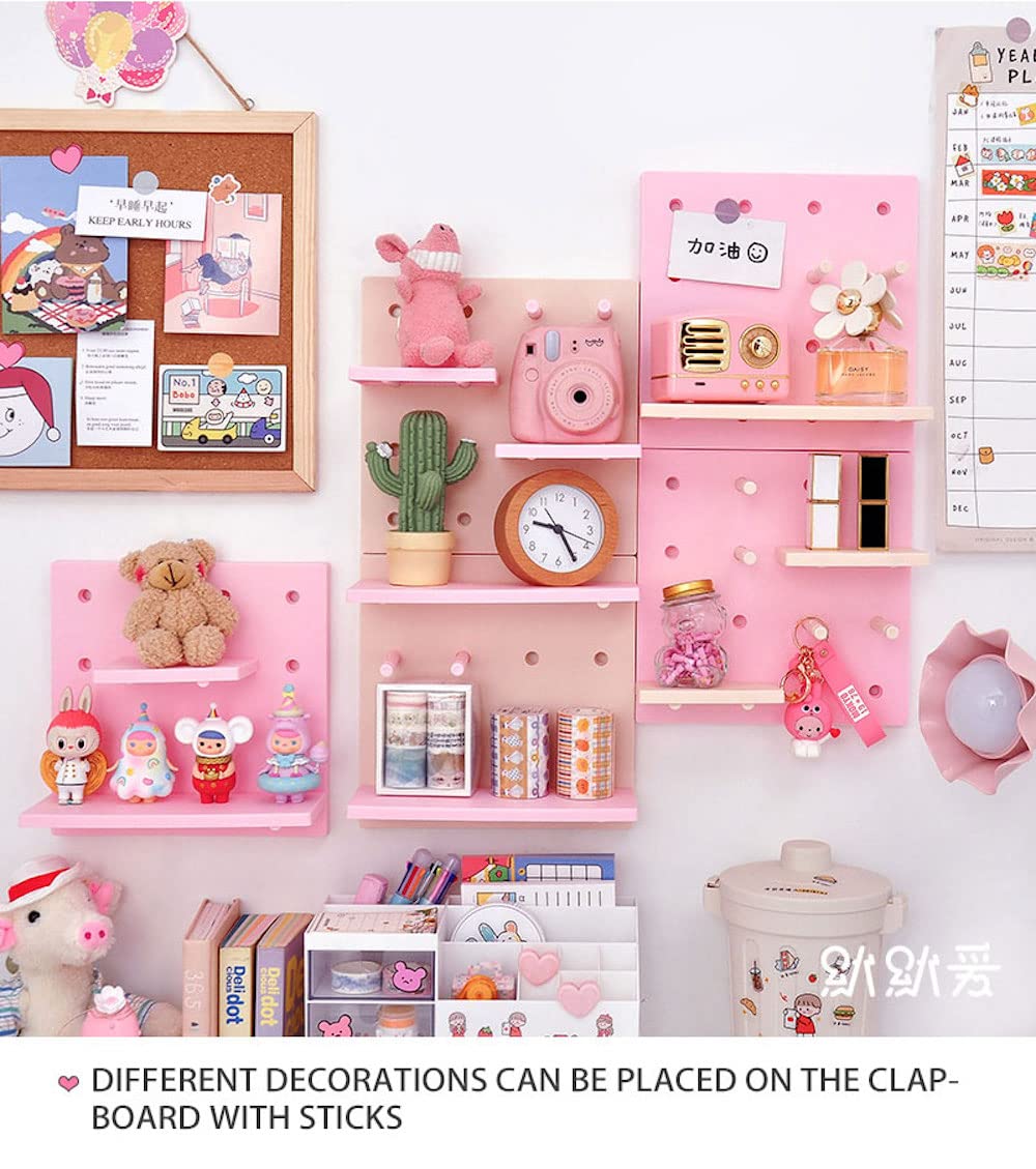 JHTPSLR DIY Wall Shelves - 8.7 Inch Cute Kawaii Floating Shelves, No Drill Damage-Free Wall Storage Rack, Multi-Layer Easy Assembly for Teen Girls Room, Bedroom, Dorm, Balcony Decor (Pink) - Perfect for Organizing Books, Plants & Decorative Items