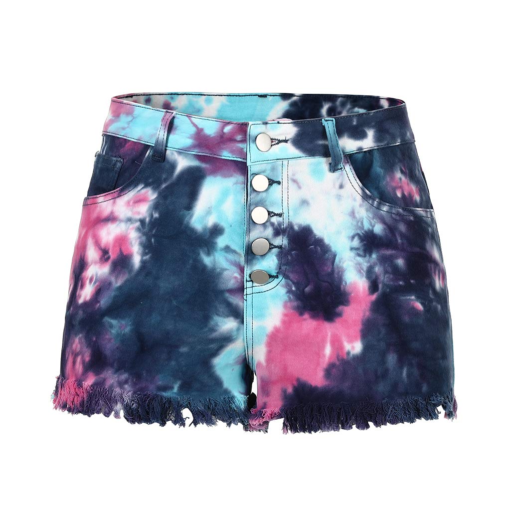 THUNDER STAR Women's Ripped Denim Shorts - Mid Rise Stretchy Jean Shorts with Frayed Raw Hem | Perfect for Summer Outfits, Casual Wear & Street Style