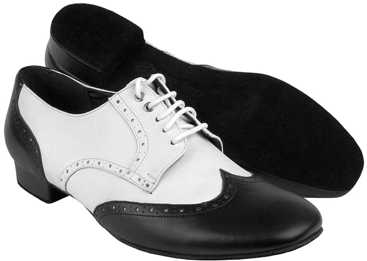 Lightweight Men's Ballroom Salsa Latin Dance Shoes PP301 - Genuine Leather with Shoe Brush & Pouch (Black/White) | Perfect for Professional Performances & Social Dancing