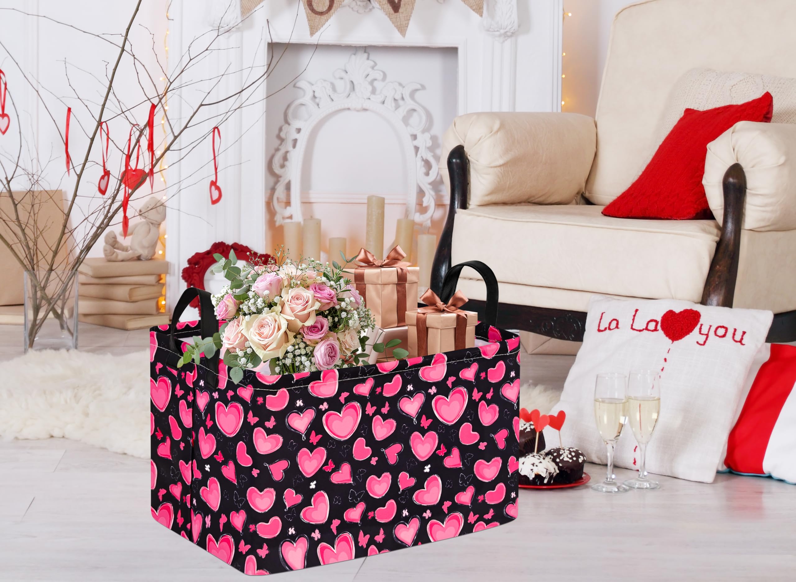 Girls Storage Basket with Handles - Closet Shelf Organizer Bin for Toys, Books & Nursery Decor | Cute Love-Themed Gift Box & Room Hamper | Perfect for Kids' Bedroom, Playroom & Birthday Gifts