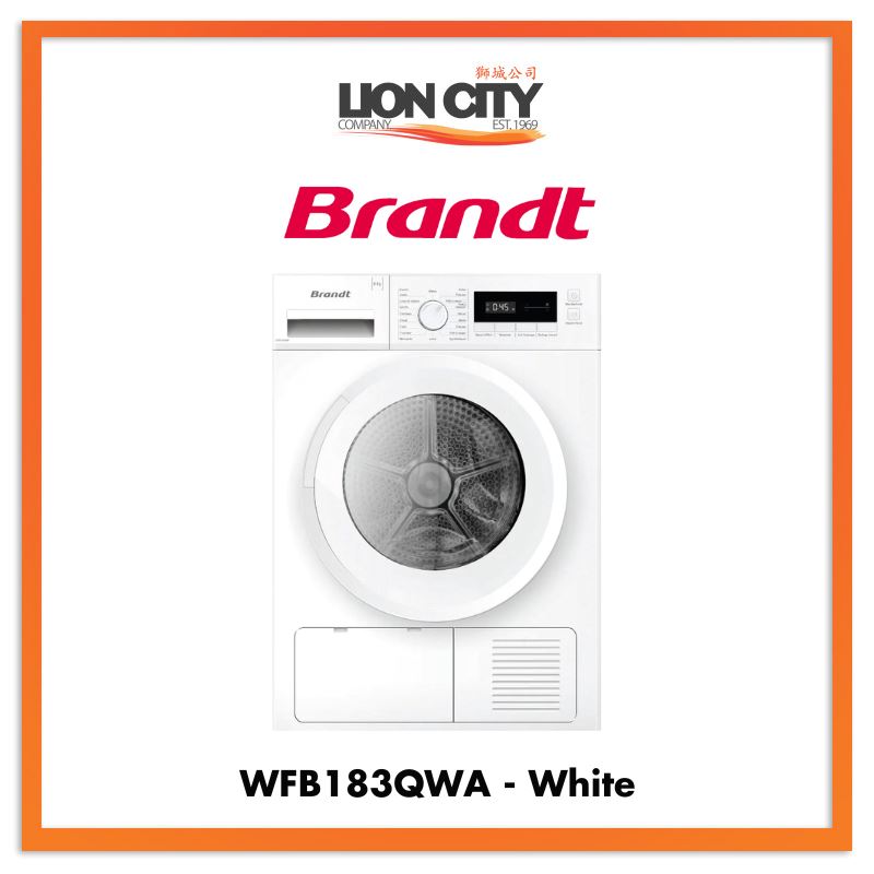 Brandt 8KG Front Load Washing Machine WFB183QWA - Energy Efficient, Quiet Operation, Large Capacity for Family Laundry - Perfect for Apartments, Homes & Laundromats
