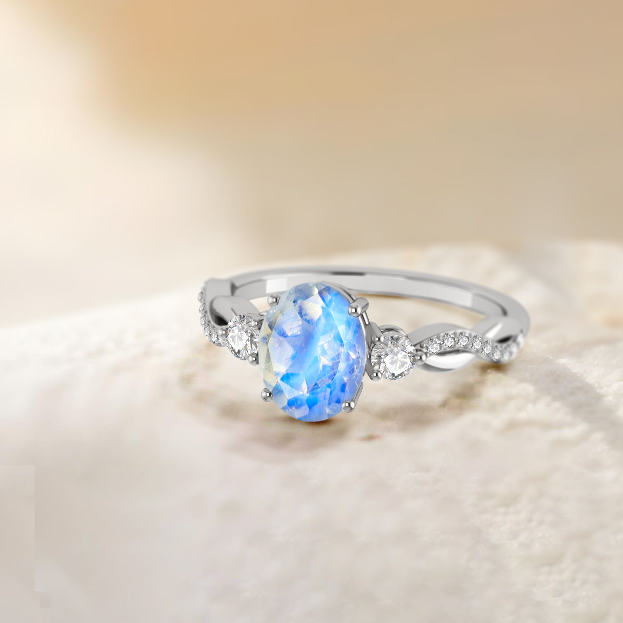 Natural Rainbow Moonstone Solitaire Engagement Ring for Women - Elegant Wedding, Promise, Anniversary Jewelry Gift for Her