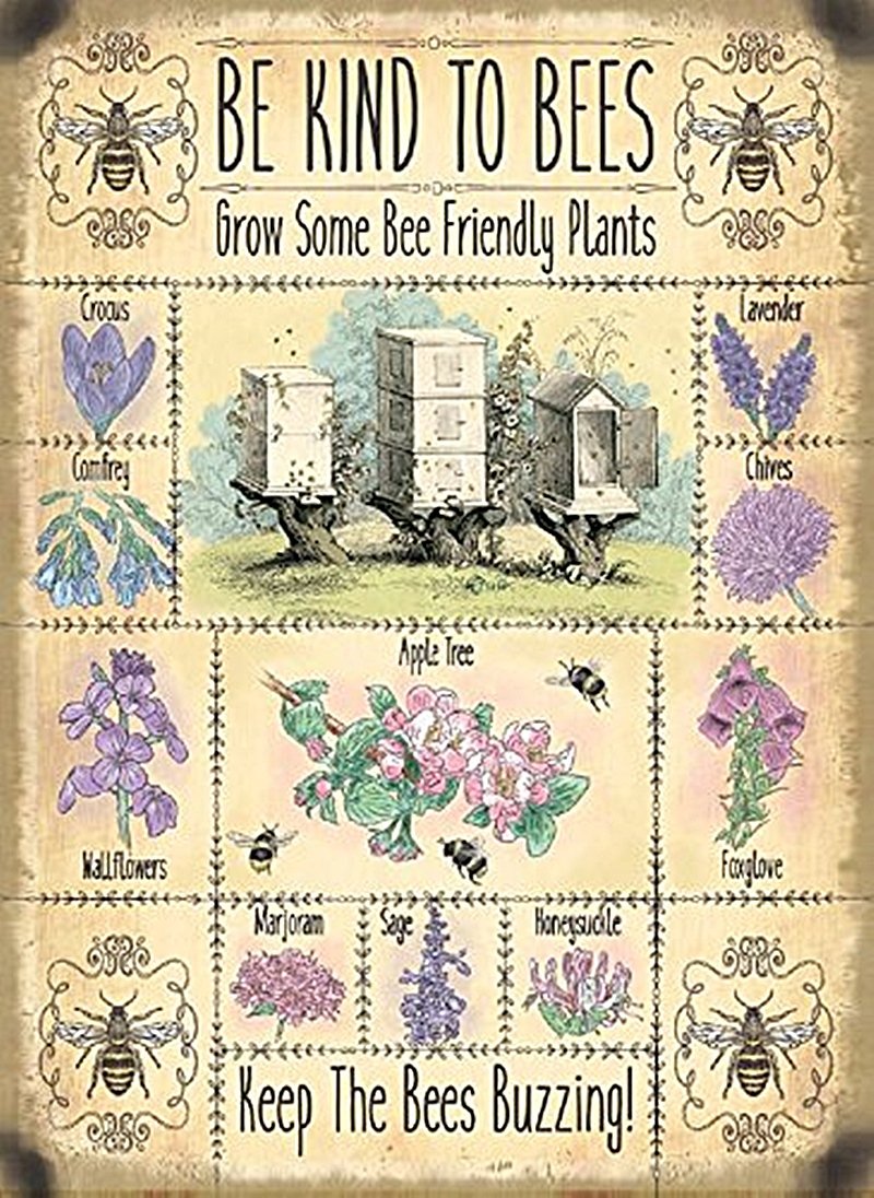 Bee Friendly Plants Metal Wall Sign - 15x20cm Rustic Garden Decor for Pollinator Conservation | Perfect for Backyard, Patio & Beekeeping Gifts