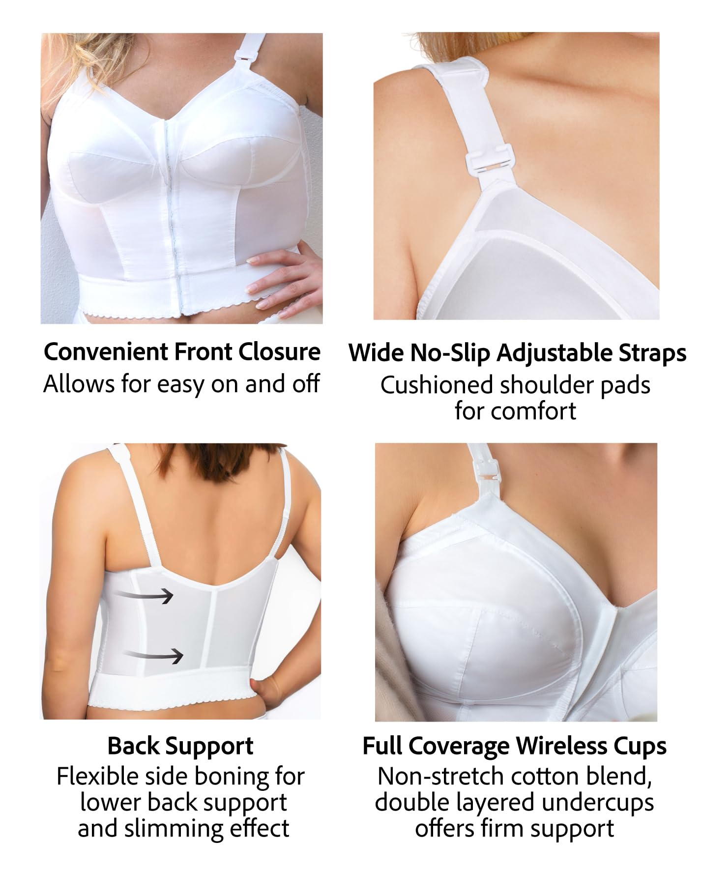 Exquisite Form 5107530 Wireless Posture Support Bra - Front Closure Longline Slimming Bra for Women | Perfect for Yoga, Workouts & Everyday Comfort
