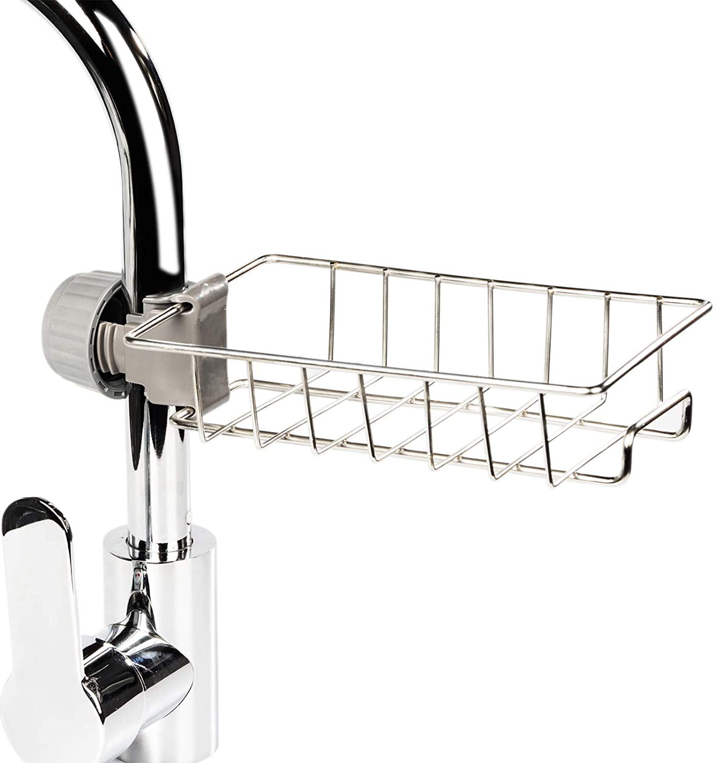GNASTAS Stainless Steel Soap Holder & Sponge Caddy - Rustproof Kitchen & Bathroom Organizer for Sink, Faucet Mount Dish Soap Dispenser & Drainer Set - Perfect for Dishwashing, Countertop & Shower Storage