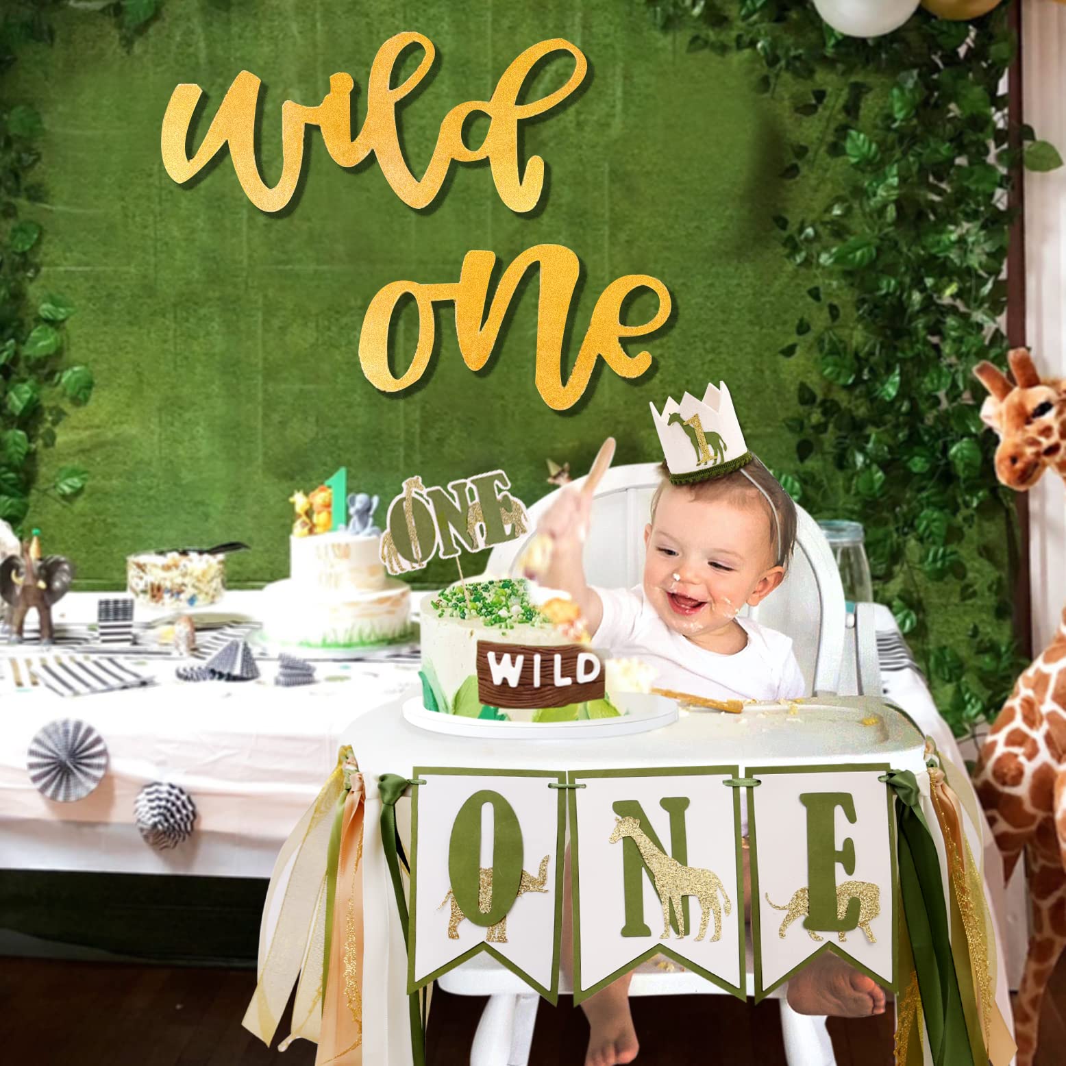 Wild One Jungle Hunt Birthday Decorations Set - First Birthday Banner, Cake Topper & Party Supplies for Boys & Girls | Perfect for Jungle-Themed 1st Birthday Parties & Baby Showers