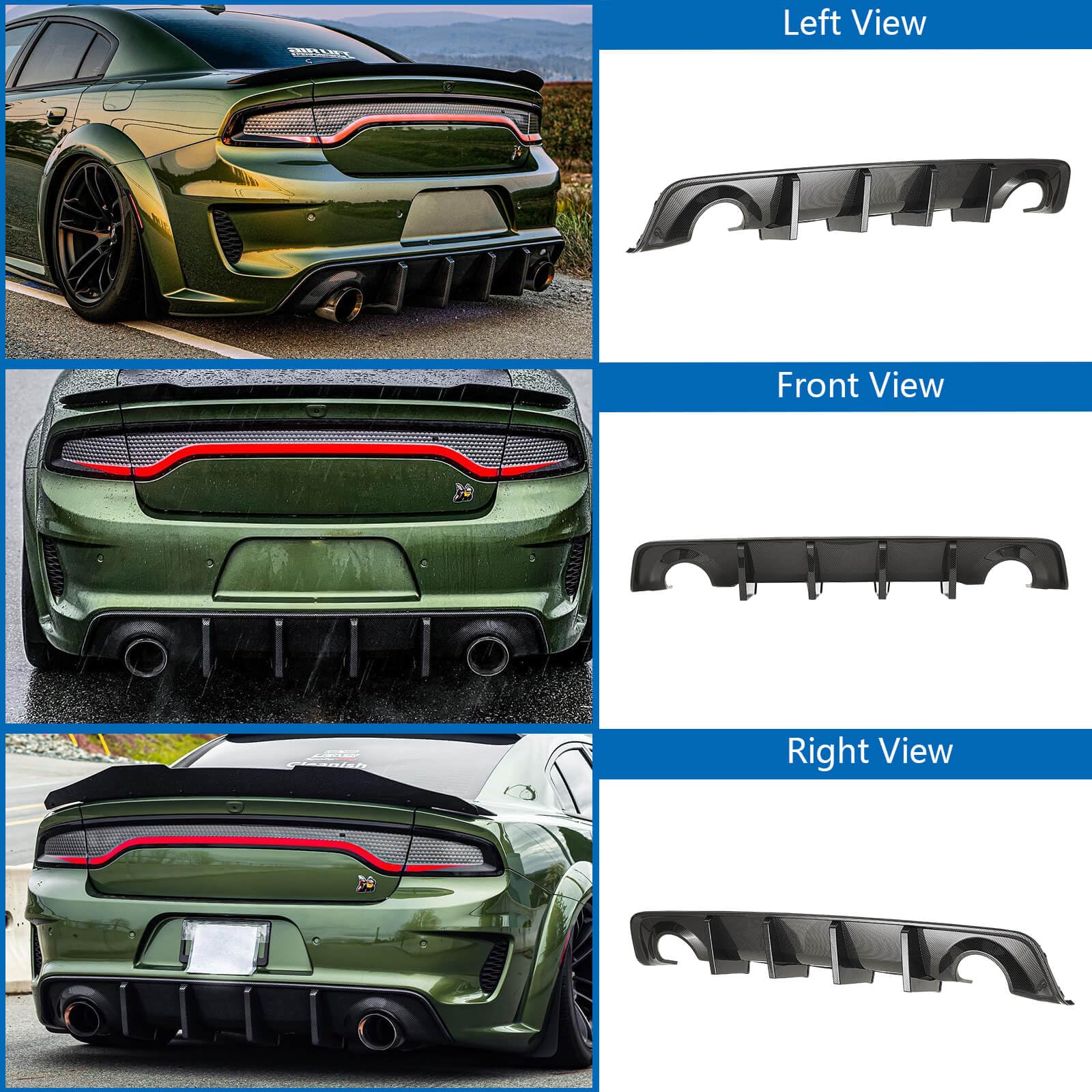 WildWell Charger Rear Diffuser for Dodge Charger Widebody SRT Hellcat & Scat Pack 2020-2024 - Carbon Fiber Style Body Kit - Upgrade for Racing & Street Performance