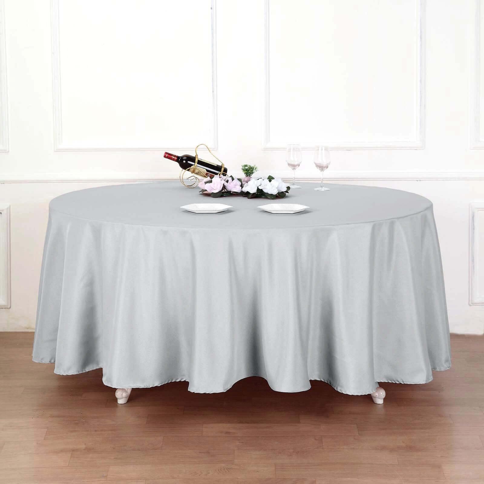 Efavormart 10 Pack 120 Inch Round Tablecloth - Stain & Wrinkle Resistant Washable Polyester Table Cover for Wedding, Banquet, Party, Dining Room - Silver | Elegant Decor for Special Occasions and Everyday Use