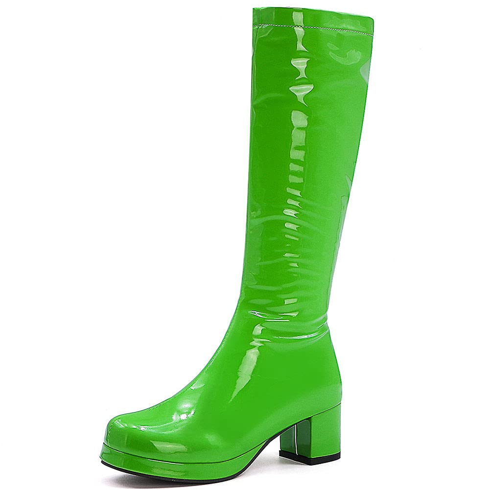 SaraIris Women's Fashion Bright Patent Leather Chunky Heel Elastic Over The Knee High Boots for Party, Night Out & Winter Style