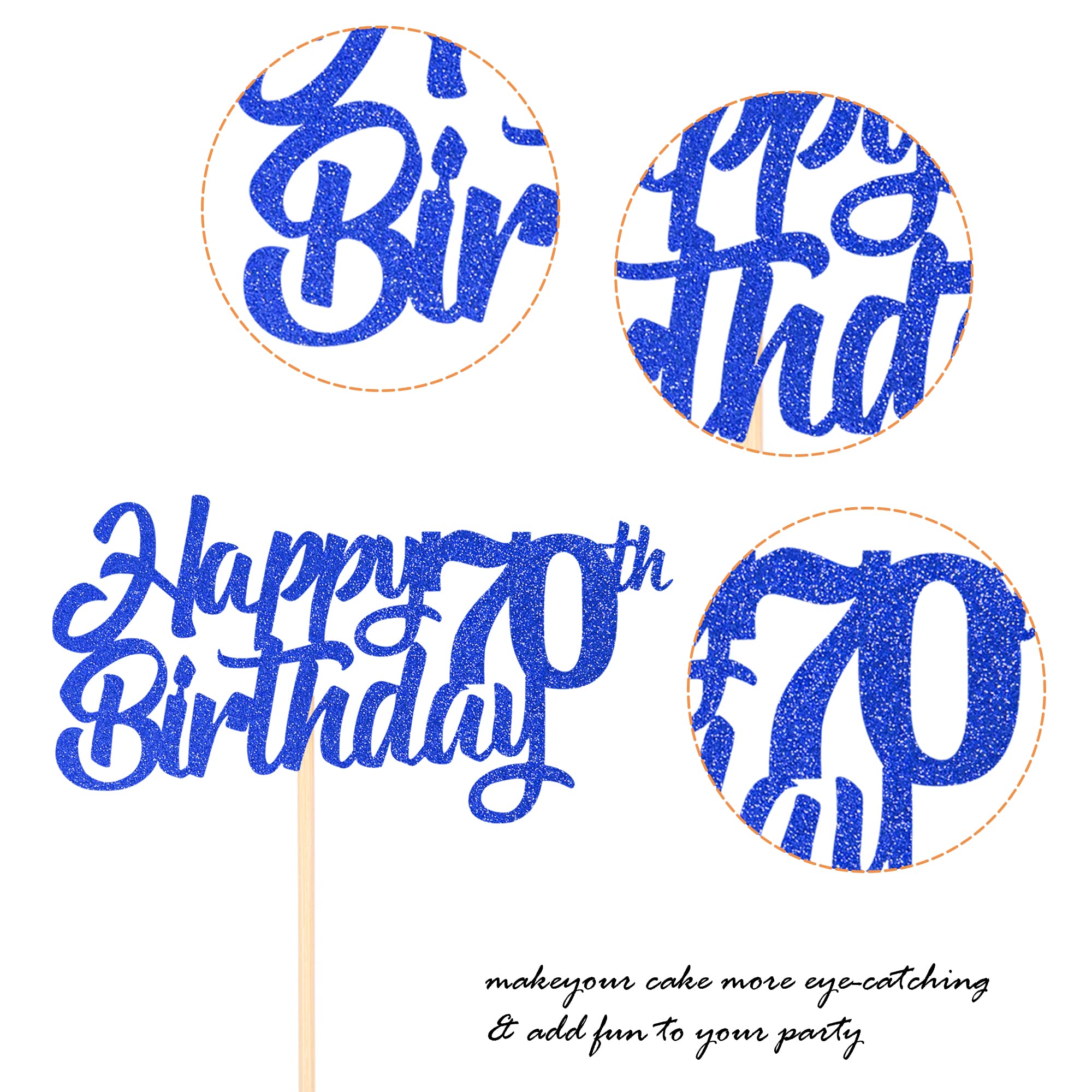 1 Pack Glitter 70th Birthday Cake Topper - Cheers to 70 Years Old, Seventy Fabulous Cake Decorations for 70th Birthday Theme Party Supplies (Blue) - Perfect for Milestone Celebrations & Retirement Parties