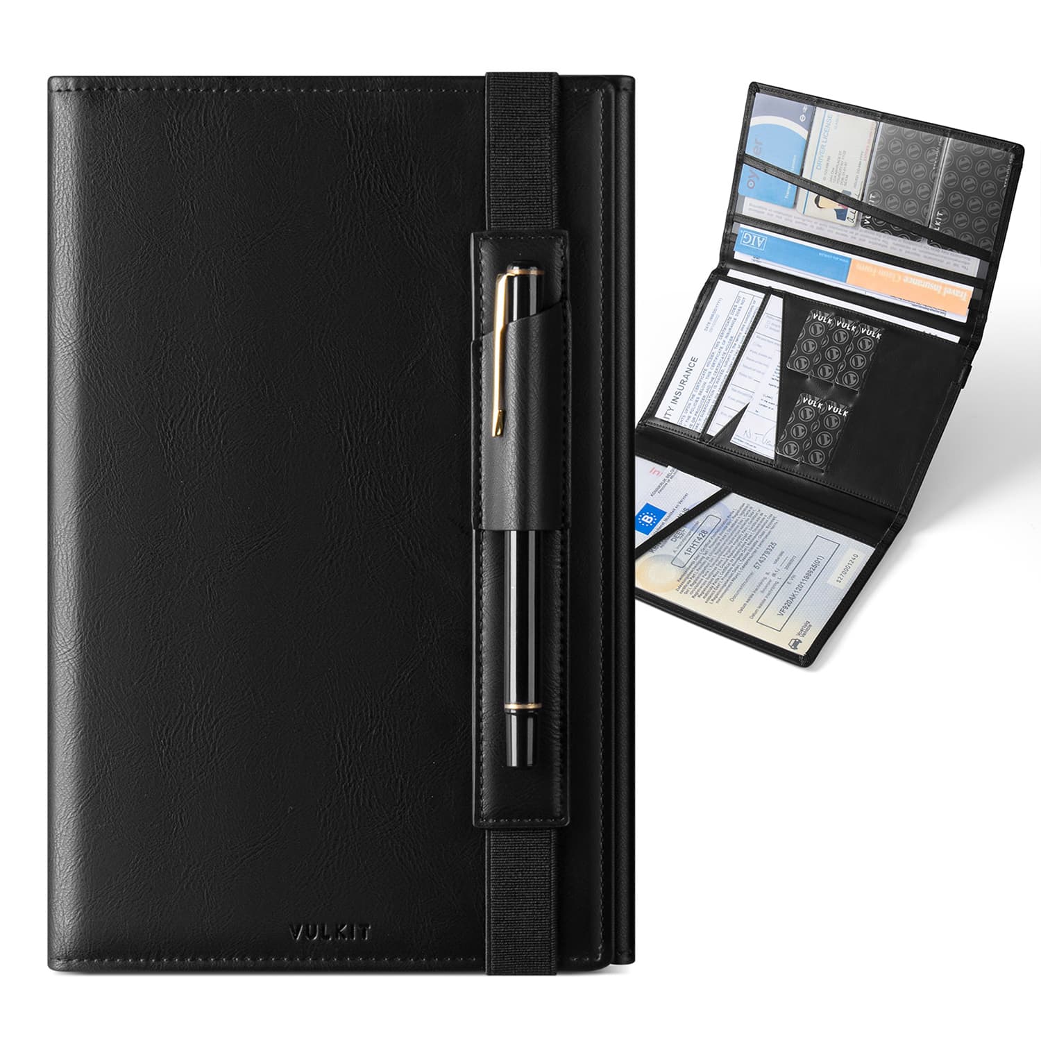 VFP100 Car Registration & Insurance Holder - Leather Tri-Fold Vehicle Document Organizer for Glove Box - Stores Car Keys, IDs & Essential Papers - Perfect for Road Trips & Daily Commuting