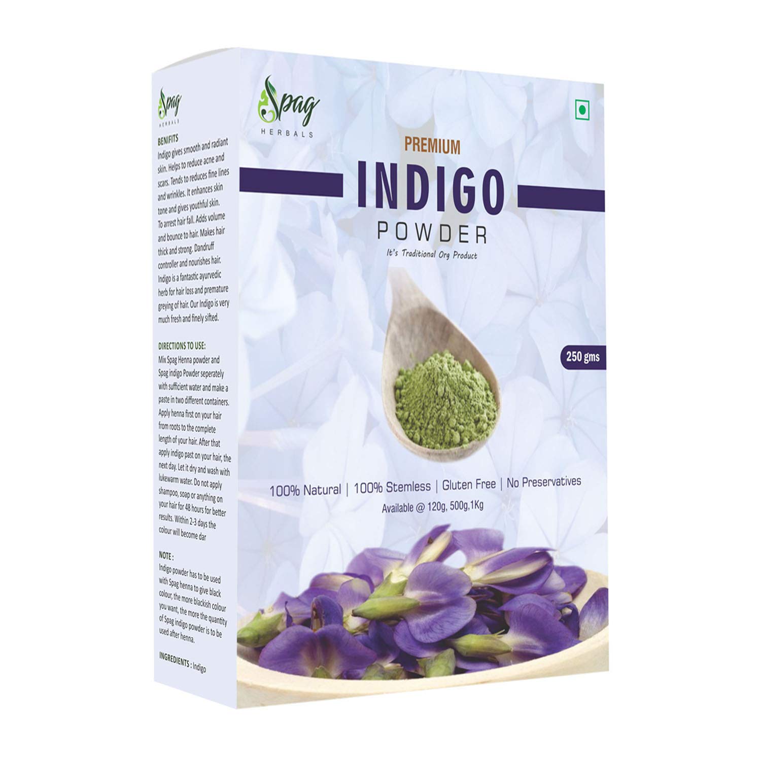 Premium Organic Indigo Powder for Natural Hair Care & Strength - 250g | Chemical-Free Herbal Hair Dye & Gray Coverage | Perfect for DIY Hair Masks, Henna Blends & Ayurvedic Treatments