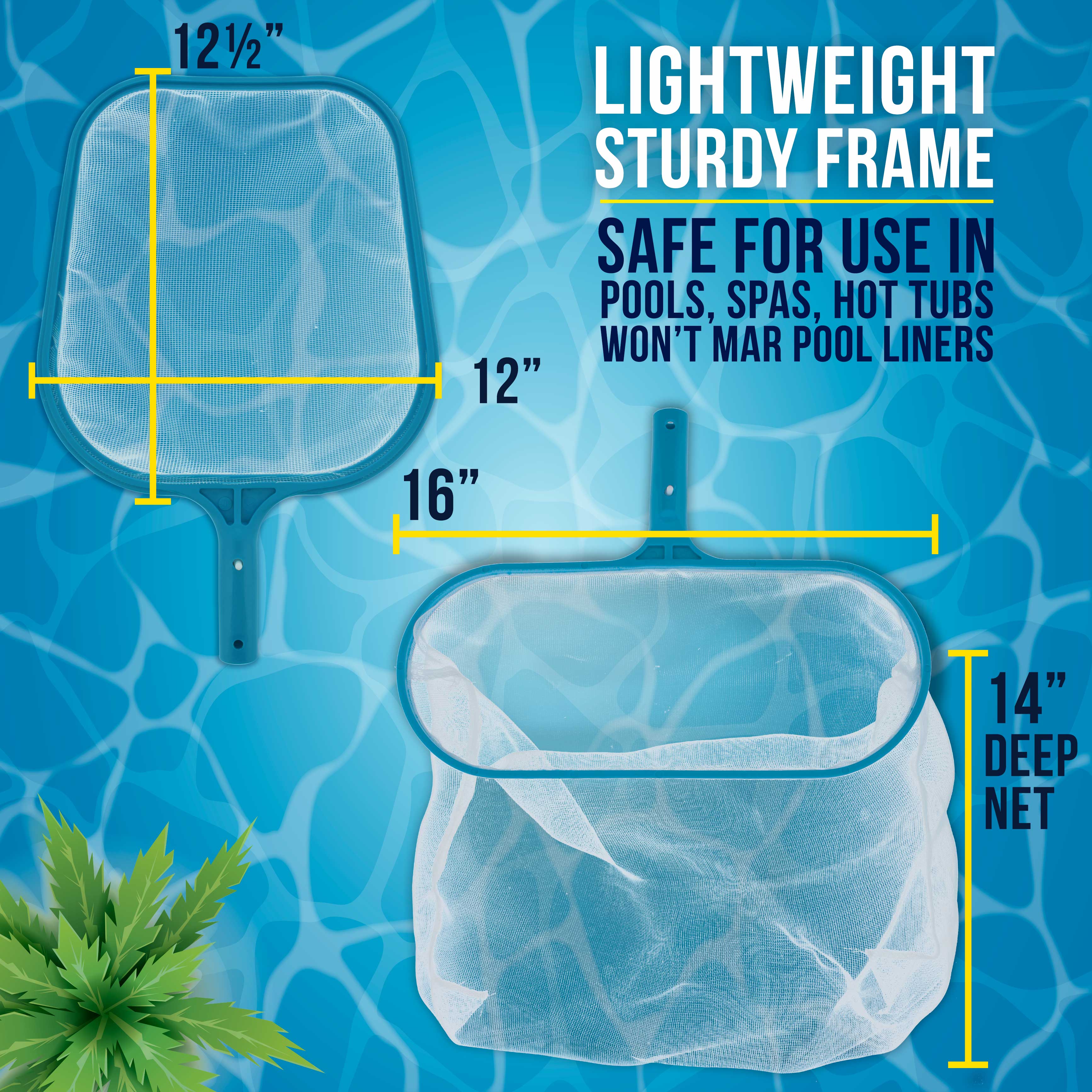 Professional 12 Leaf Skimmer & 16 Rake Pool Net Set - Fine Mesh for Fast Leaf & Debris Removal - Ideal for Swimming Pools & Spas - U.S. Pool Supply®