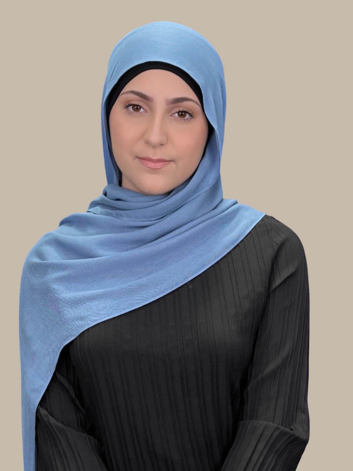Stylish Modish Girl Cotton Modal Hijab Scarf - Soft & Breathable Steel Blue - Perfect for Daily Wear, Prayer & Fashion Outfits