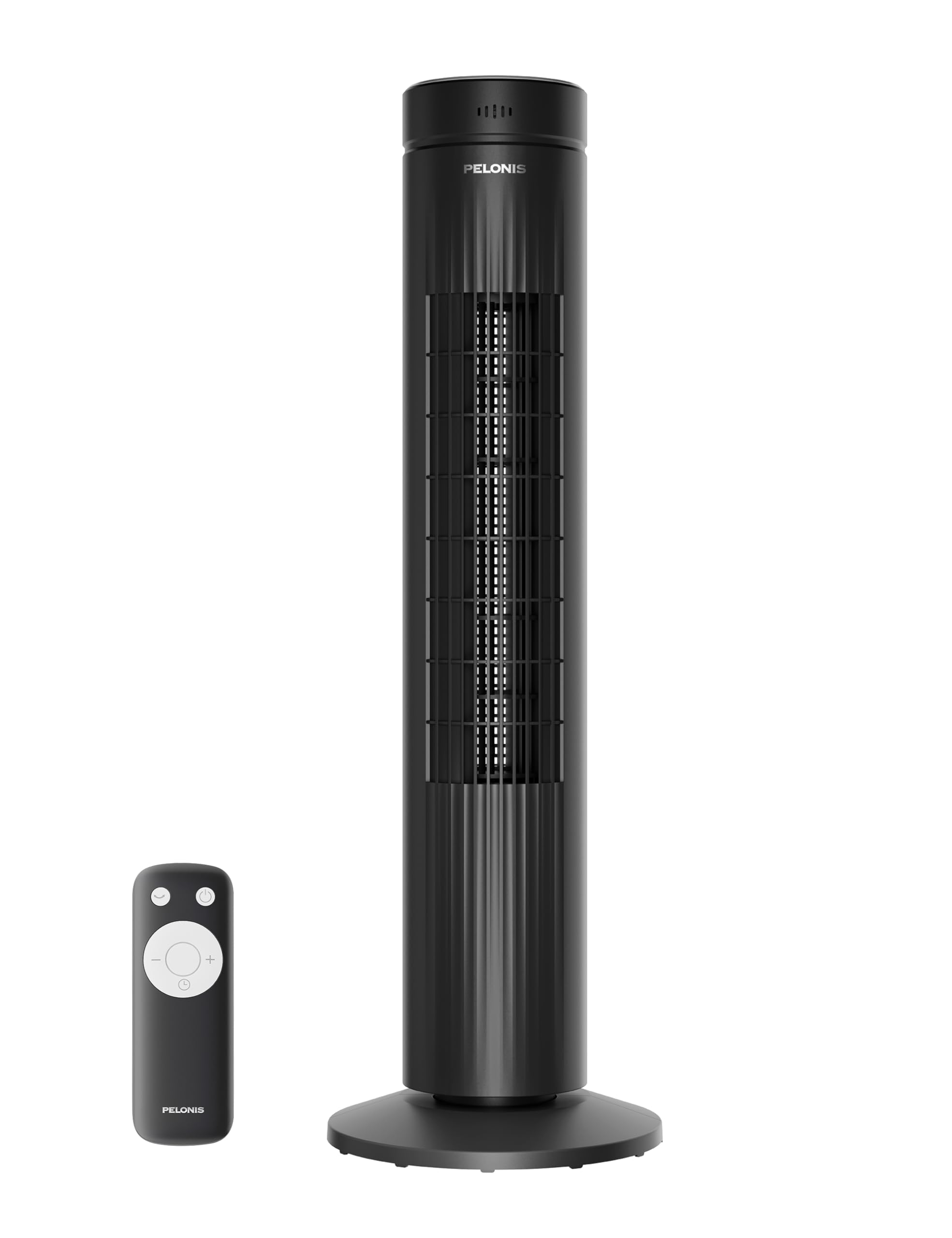Pelonis 30 Inch Bladeless Tower Fan - 3 Speed Settings, 37dB Quiet Operation, Remote Control & 7-Hour Timer - Cooling Fan for Bedroom, Living Room, Office - Black (Ideal for Summer, Night Use & Home Cooling)
