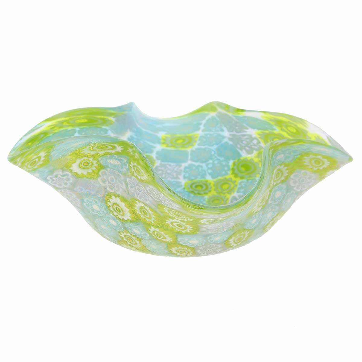 Authentic Murano Glass Millefiori Decorative Bowl from Venice - Aqua Green Handcrafted Italian Art Piece | Perfect for Home Decor, Wedding Centerpieces & Luxury Gift Giving
