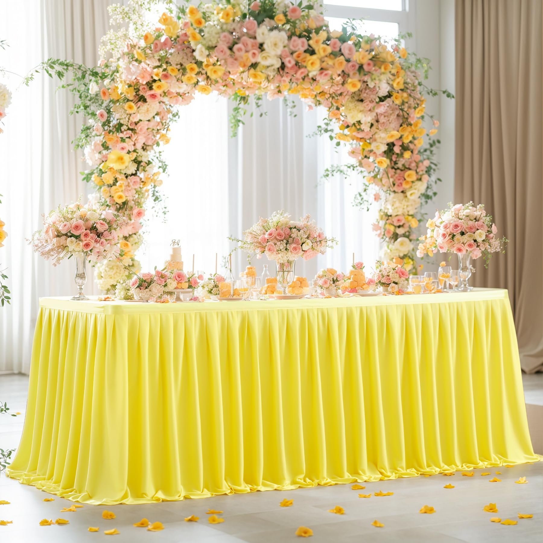 Yellow Polyester Table Skirt 6ft - Wrinkle Resistant for Banquet & Wedding Decor