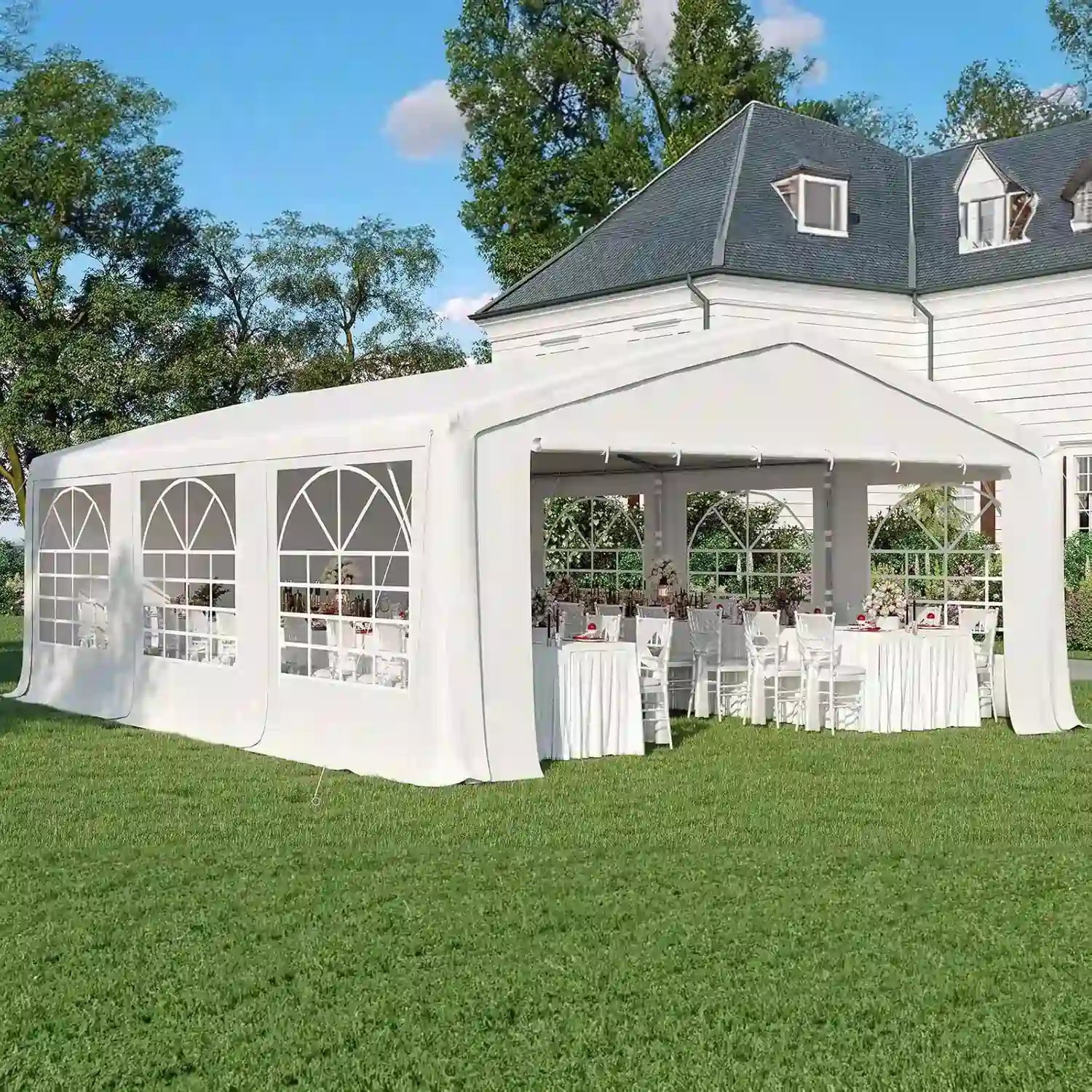 20' x 20' White Party Tent - Heavy Duty Waterproof Canopy for Outdoor Events, Weddings, Picnics & Backyard Gatherings