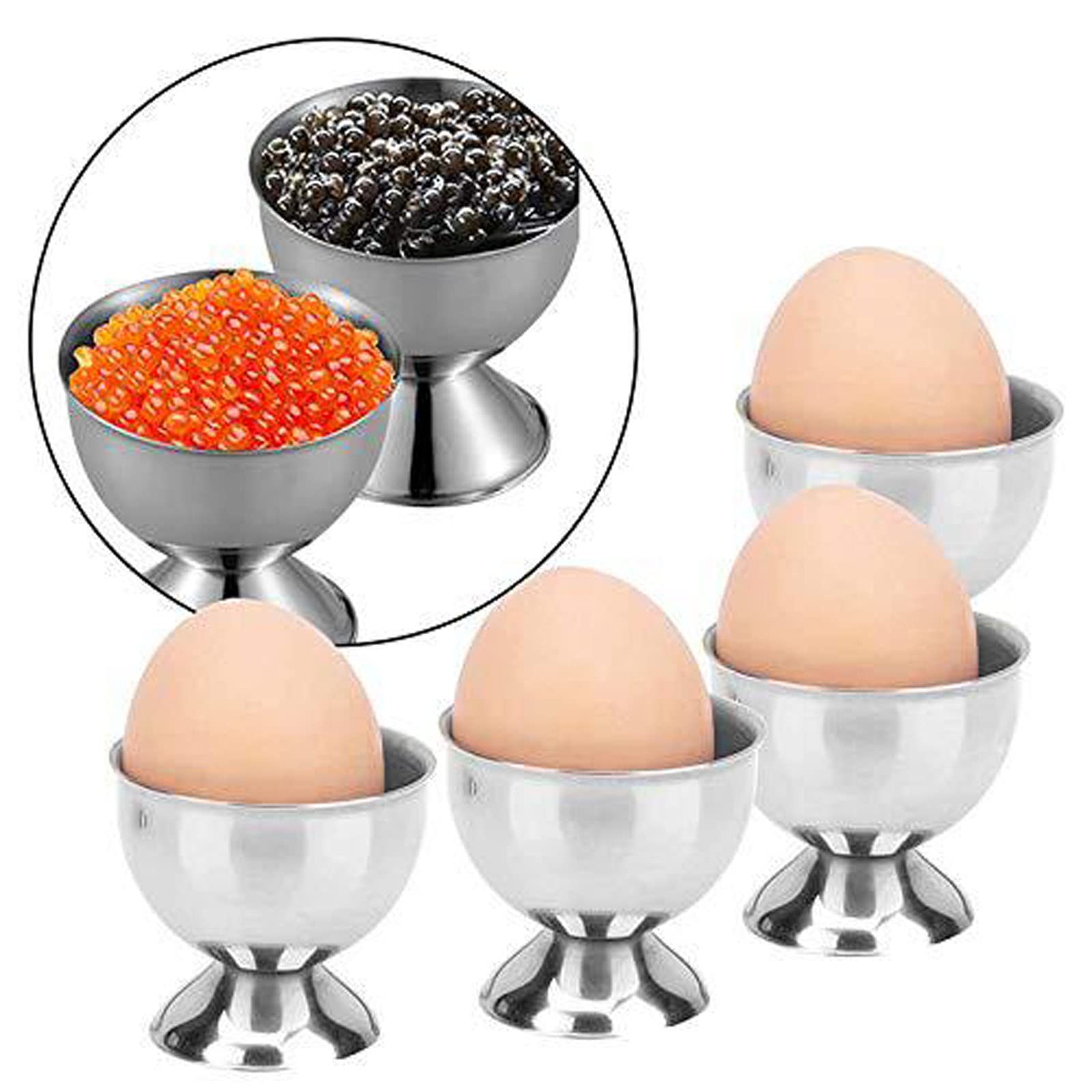 Stainless Steel Egg Cup Holder Set - 4 Pack Soft Boiled Egg Stand Tray, Dishwasher Safe Kitchen Tools for Breakfast, Brunch & Dining Decor