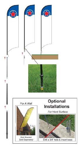 10' Full Feather Flag Kit - Red, White & Blue Customizable Banner for Open House, Grand Openings & Outdoor Events - Heavy Duty Portable Advertising Flag with Pole & Ground Stakes