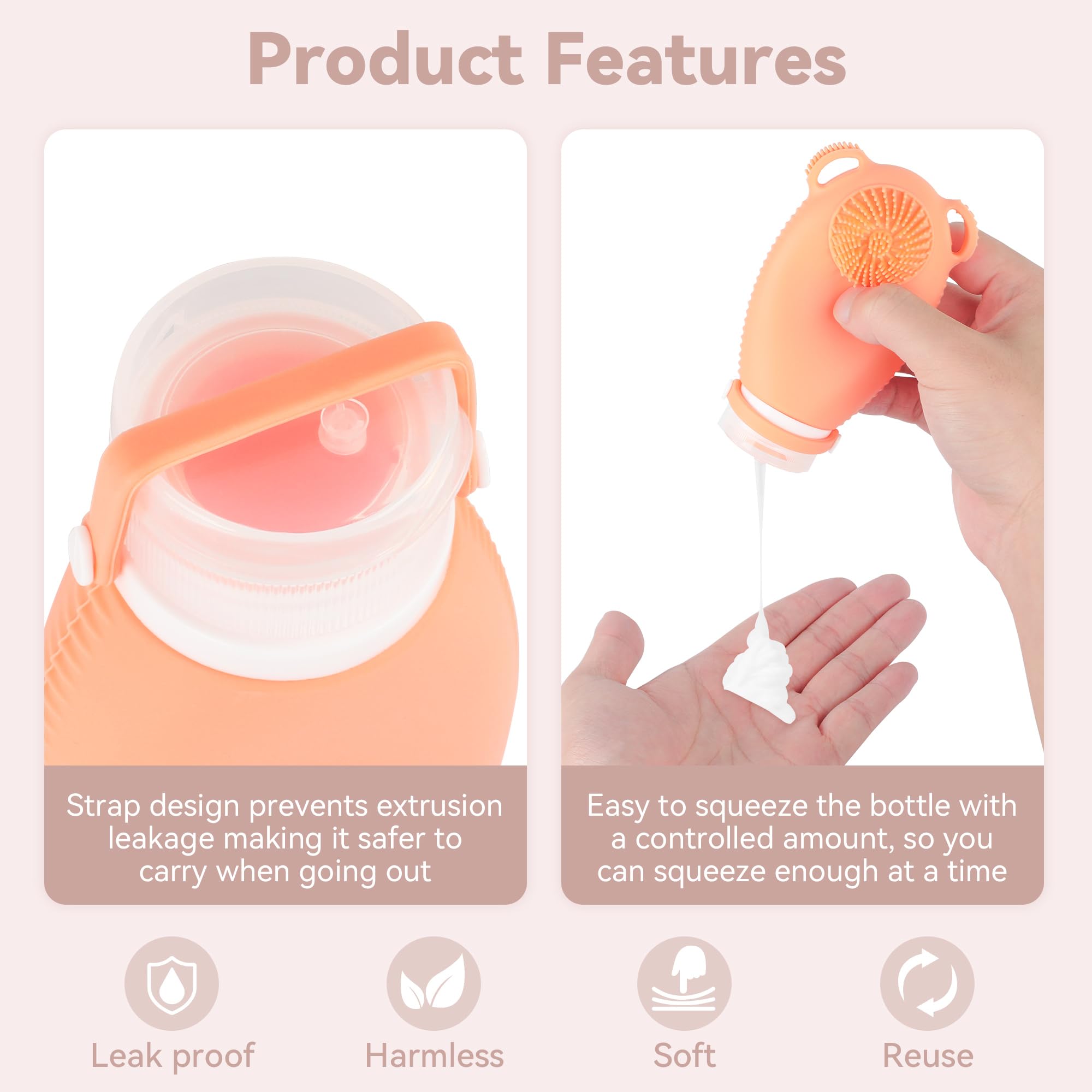 12PC Silicone Travel Bottles Set - TSA Approved Leakproof Toiletries Containers for Shampoo, Face Wash & Bath Essentials | Portable Squeeze Bottles with Massage Function for Vacation, Gym & Camping