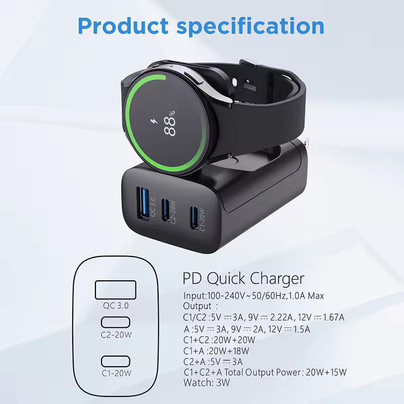 Samsung 43W 4-in-1 Fast Charger for Galaxy Watch, S23, Earbuds & Phones - Travel & Home Use