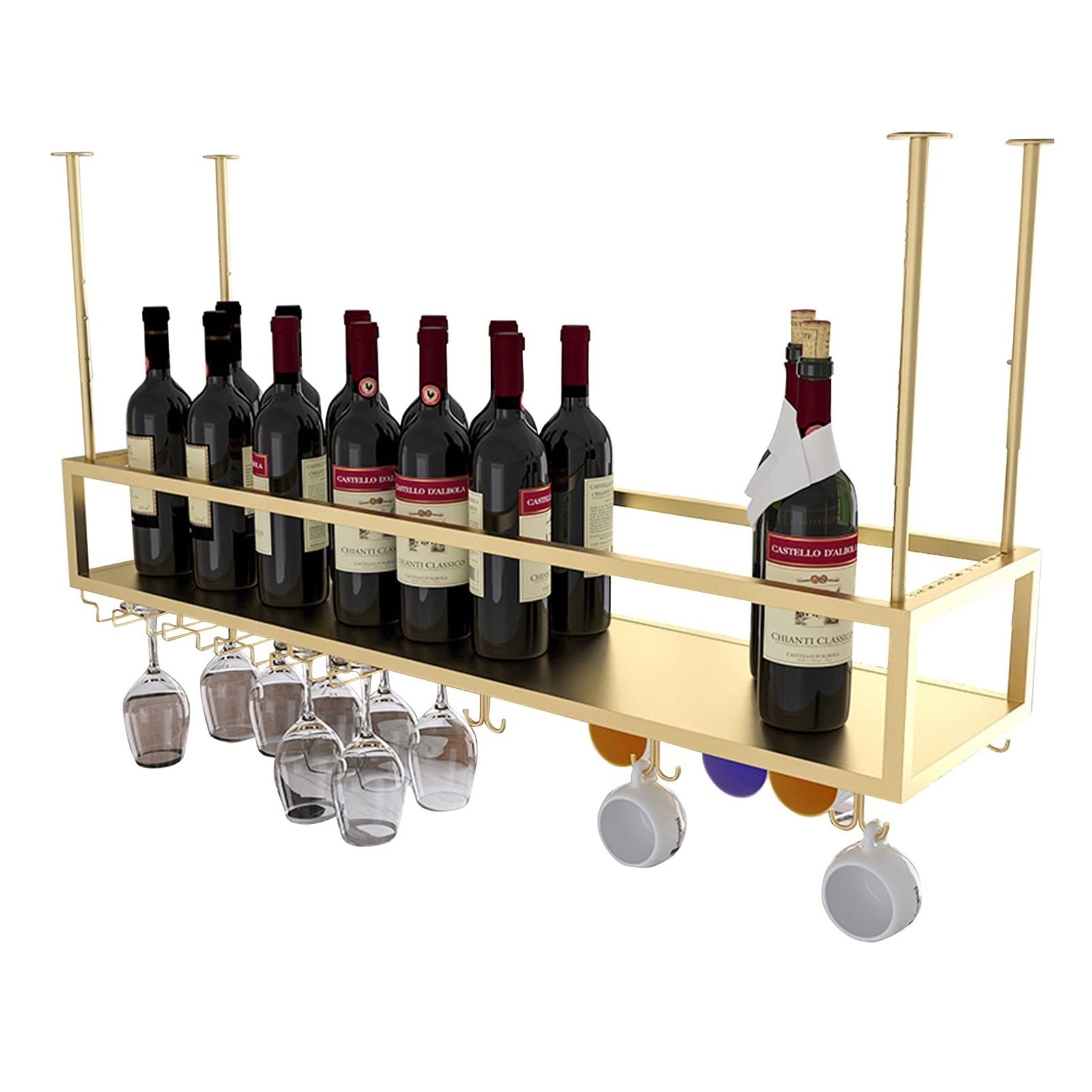 Premium Ceiling Wine Rack - Decorative Hanging Storage Shelf for Wine Bottles, Champagne & Glass Goblets - Sturdy Stemware Organizer for Home Bar (100x25x21cm) - Perfect for Kitchen, Dining Room & Wine Cellar Organization