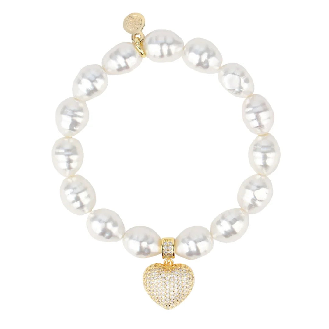 BuDhaGirl Pearl White Pave Heart Bracelet - Elegant Cubic Zirconia Jewelry for Women, Perfect Gift for Valentine's Day, Anniversary & Special Occasions | Wear to Parties, Date Nights & Formal Events