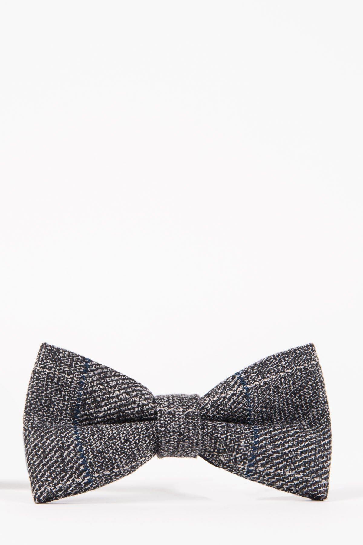 SCOTT Grey Check Tweed Bow Tie for Men - Classic Vintage Style Adjustable Necktie for Weddings, Prom & Formal Events