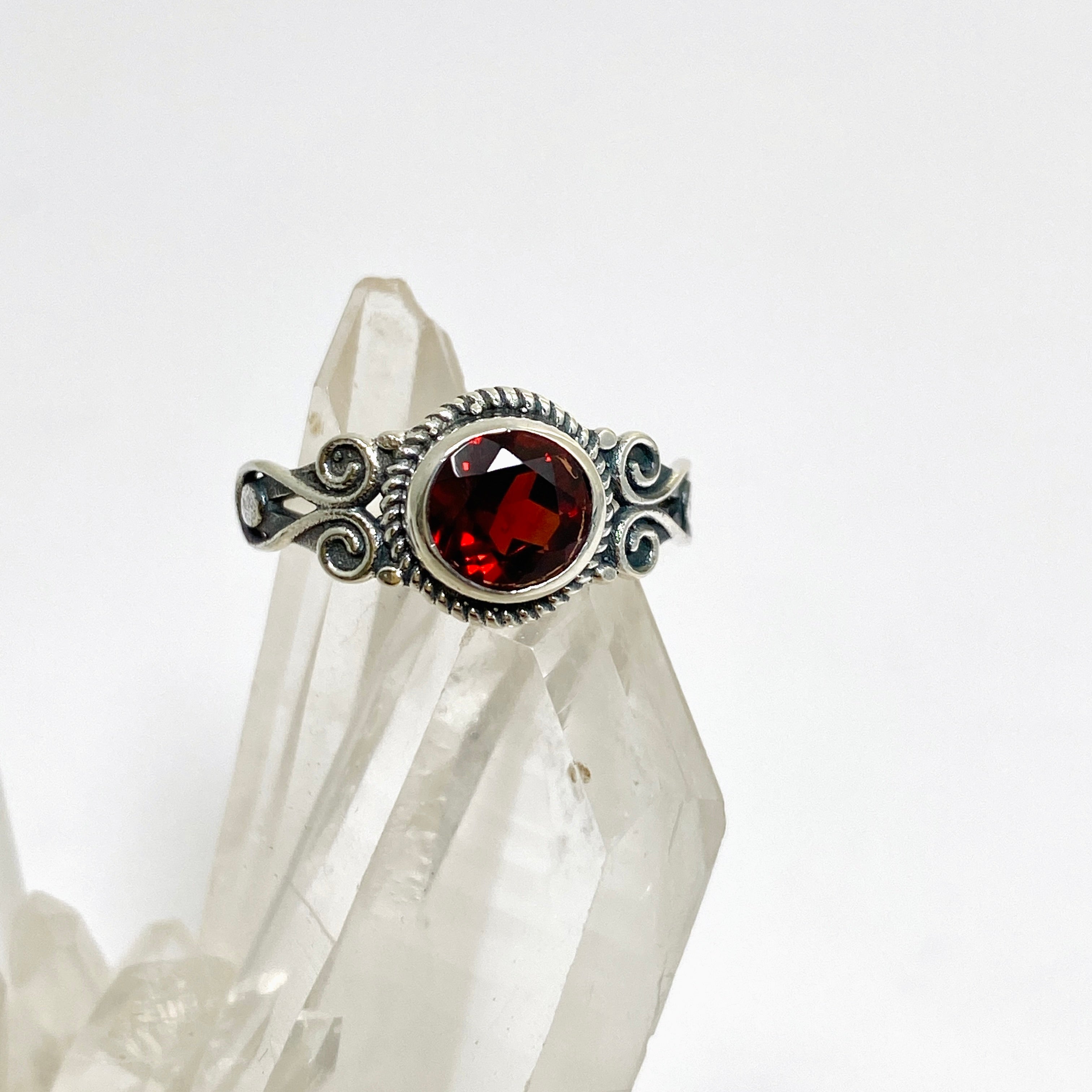 Garnet Round Faceted Ring in Sterling Silver - Elegant R4170 Jewelry for Women | Perfect for Weddings, Anniversaries & Special Occasions