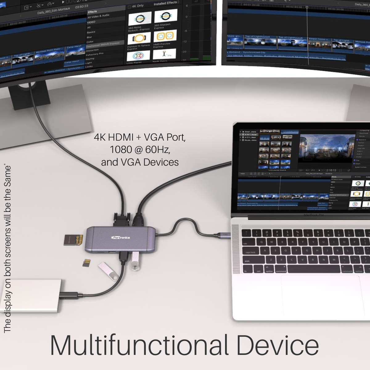 9-in-1 USB C Hub Multiport Adapter with 4K HDMI, 100W PD, USB 3.0 Ports - Compatible with MacBook Pro/Air, Windows, Chromebook, iPad Pro (Space Gray) - Perfect for Home Office, Travel & Conference Presentations