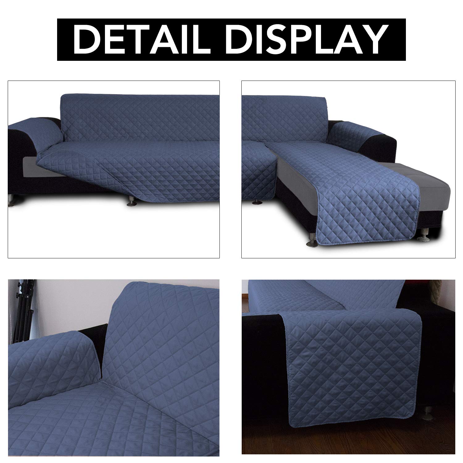 Reversible L-Shaped Sofa Slipcover - Dark Blue Sectional Couch Cover with Chaise Lounge, Pet-Friendly Furniture Protector for Dogs & Cats (Large Size) - Perfect for Living Room, Family Room & Home Theater Seating