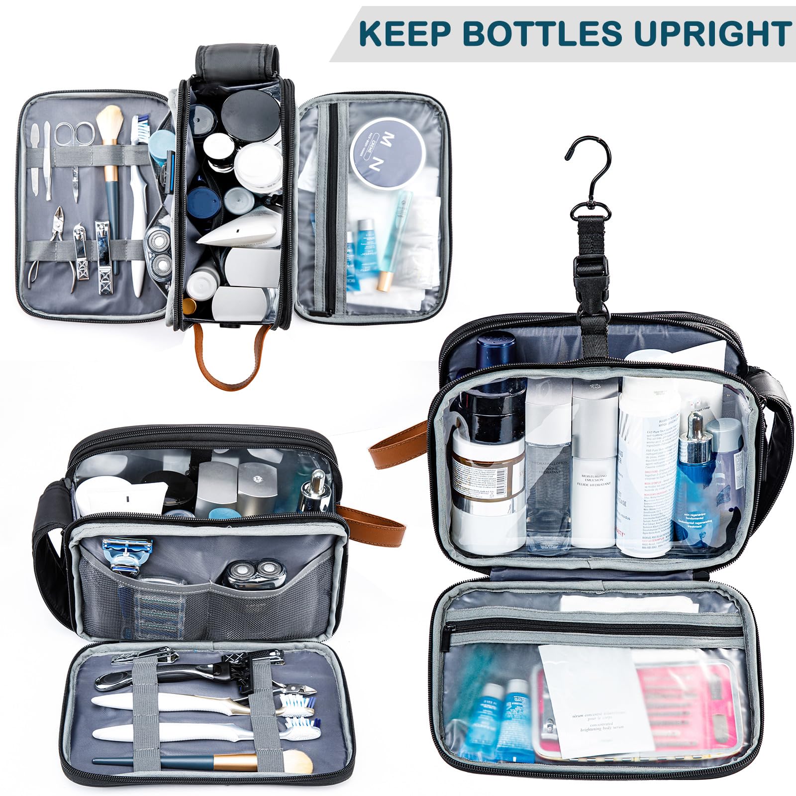BAGSPRITE Large Waterproof Hanging Toiletry Bag for Men & Women - Travel Makeup Cosmetic Organizer with Hook - Ideal for Bathroom, Gym, Camping & Airplane Carry-On Essentials